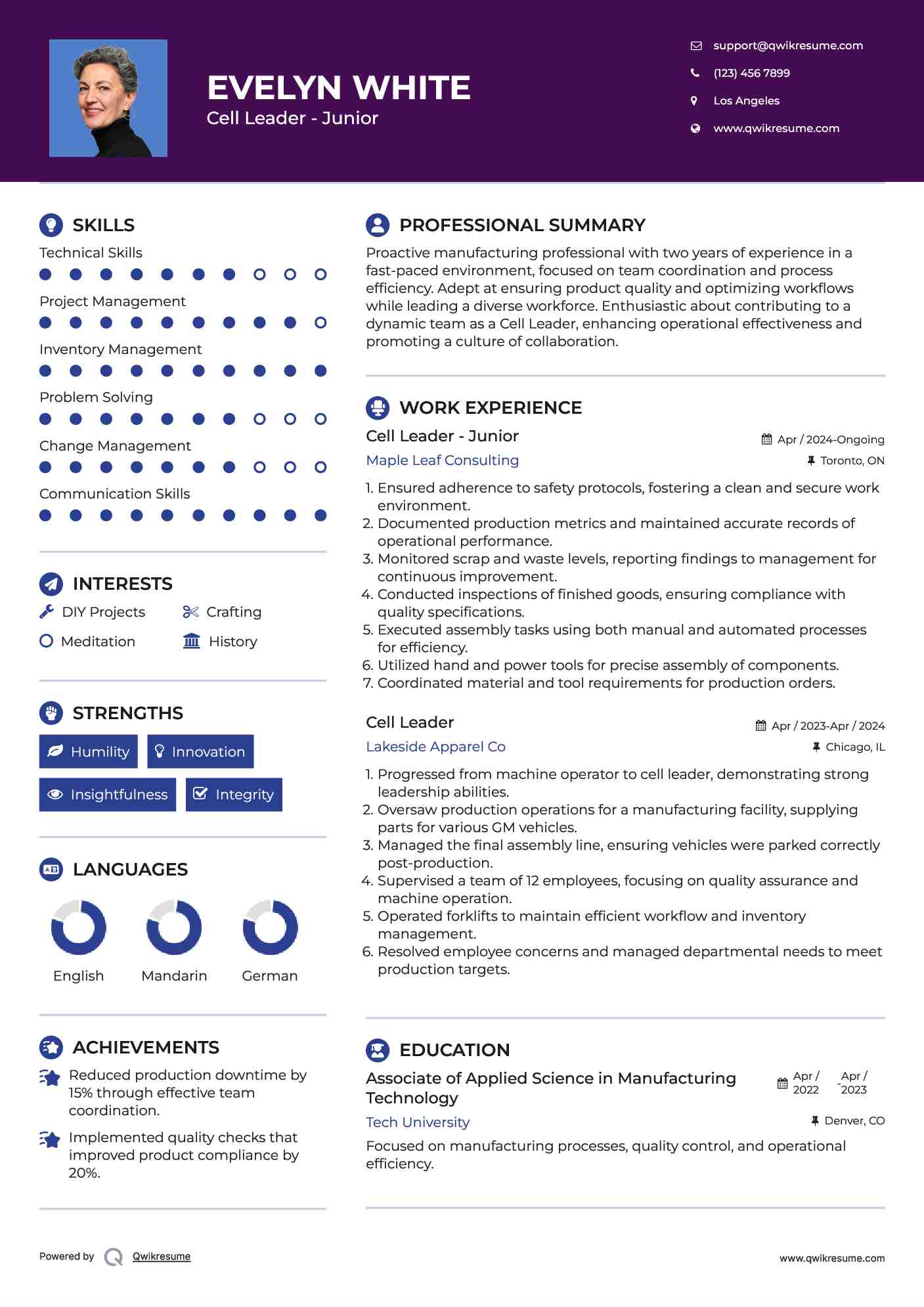 Cell Leader - Junior Resume Format