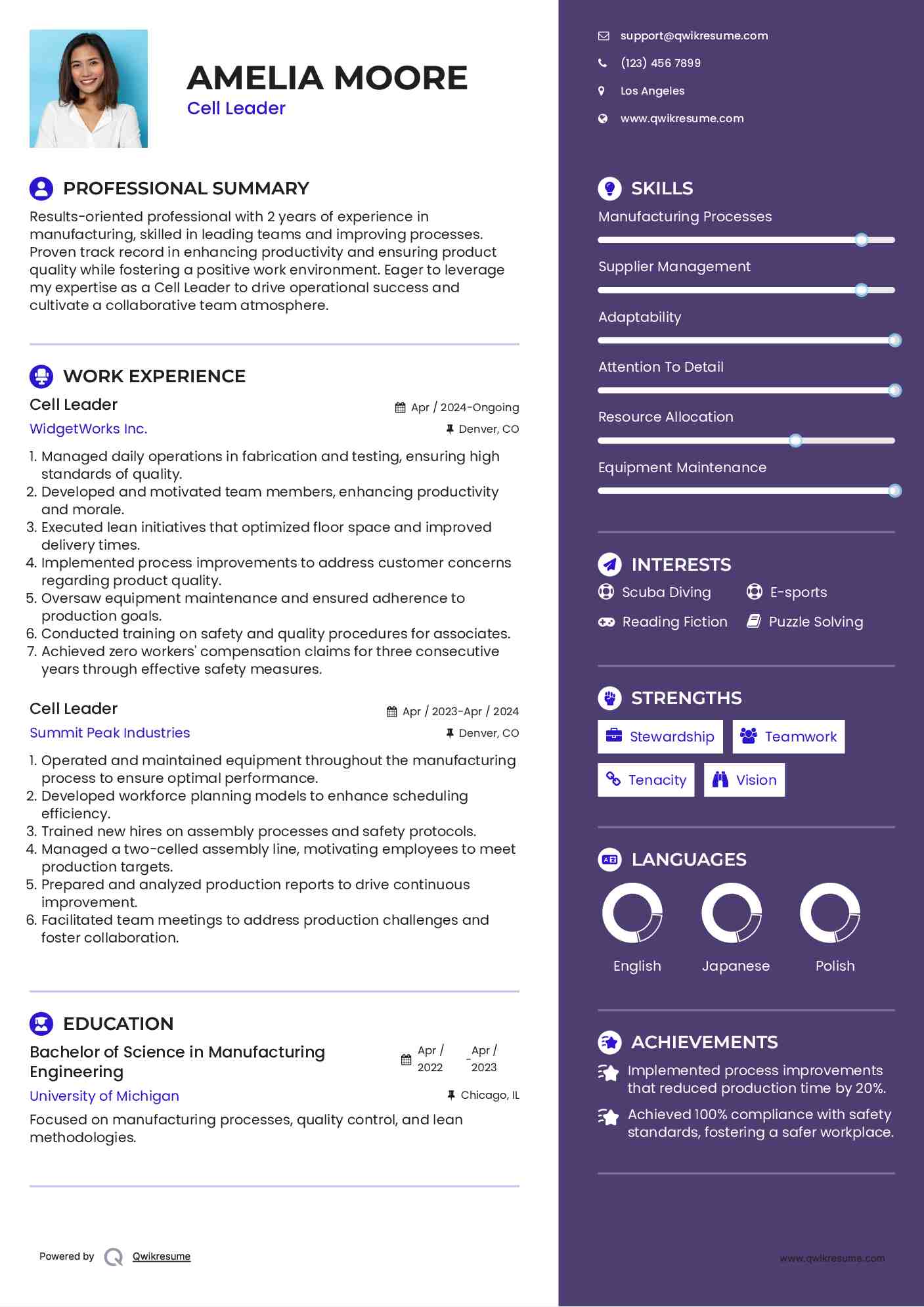 Cell Leader Resume Example