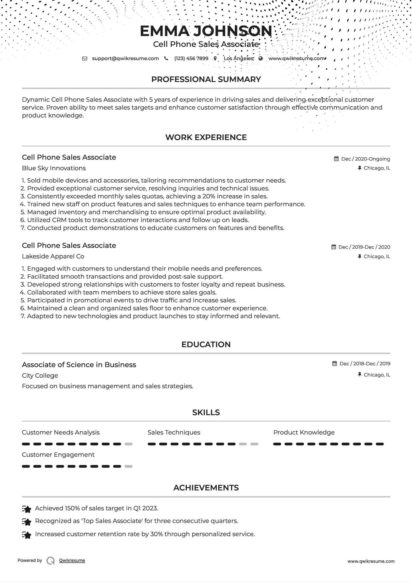 Cell Phone Sales Associate Resume Samples QwikResume