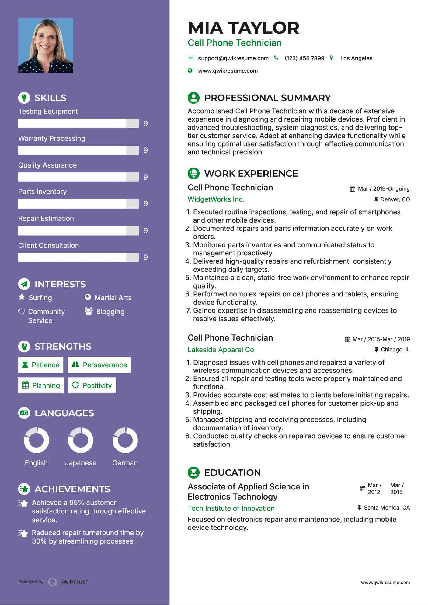 Cell Phone Technician Resume Model