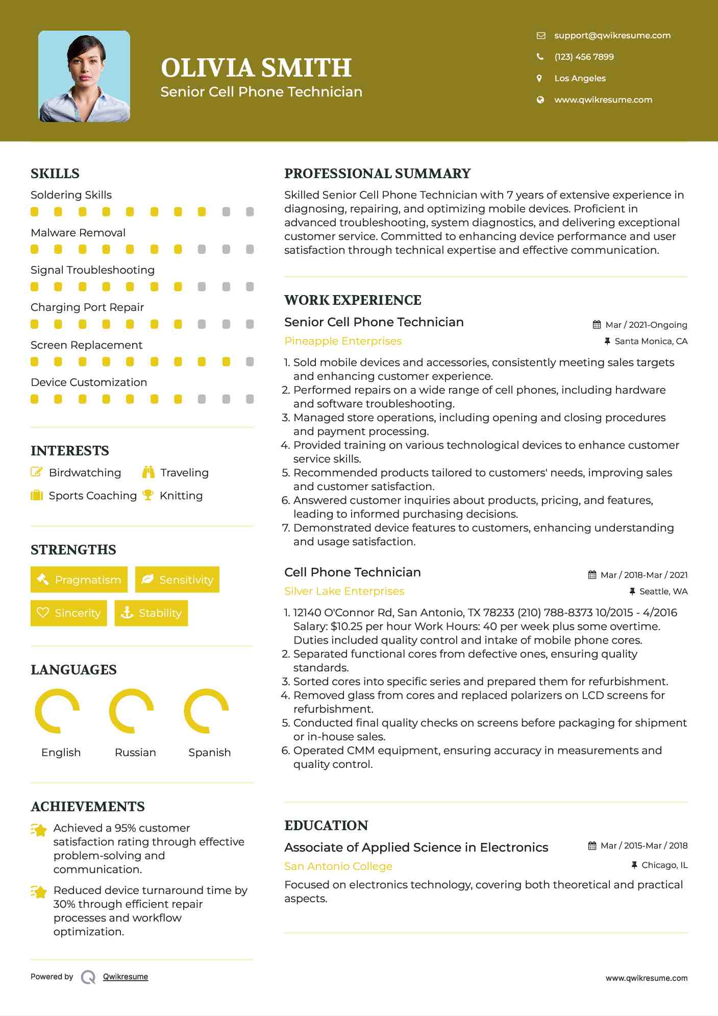 Senior Cell Phone Technician Resume Format
