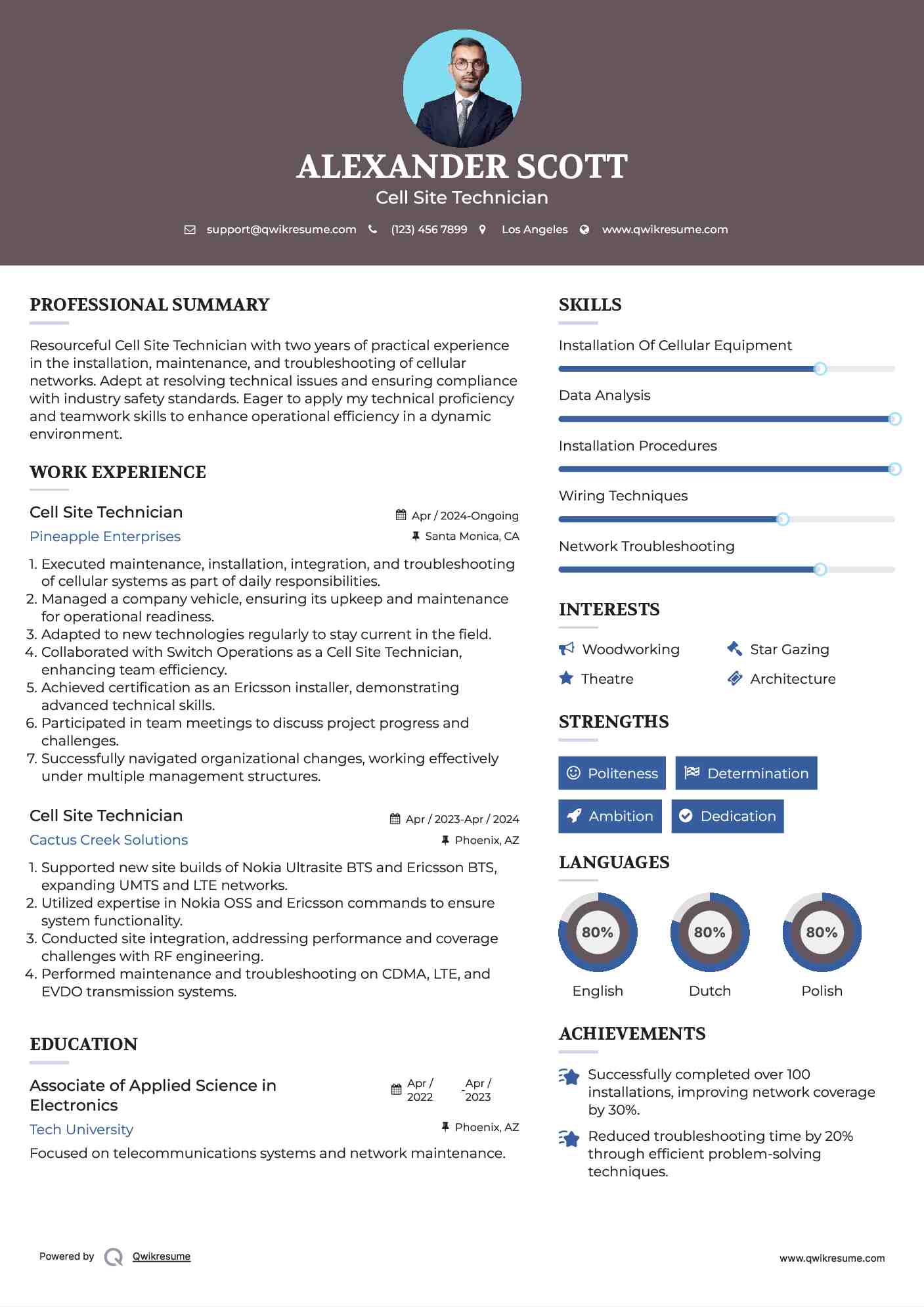 Cell Site Technician Resume Example
