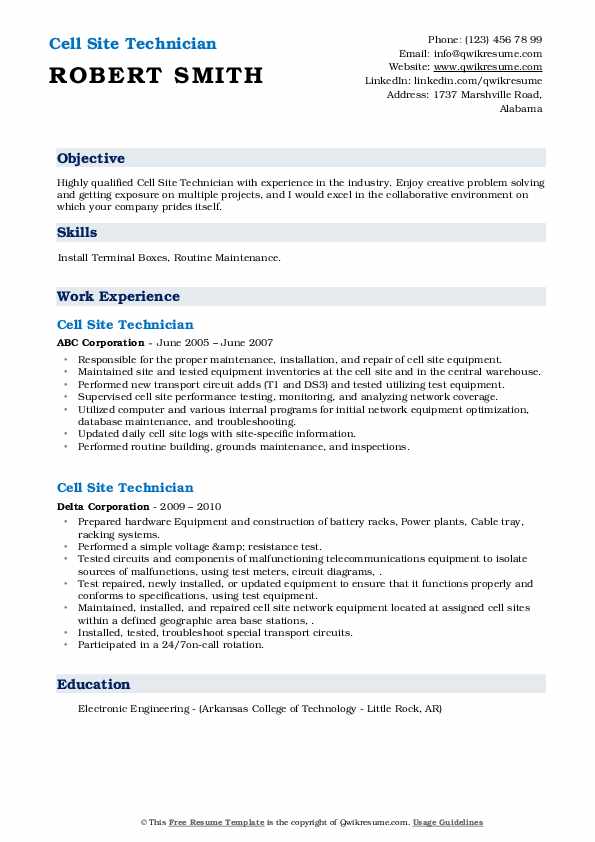 Cell Site Technician Resume Samples QwikResume