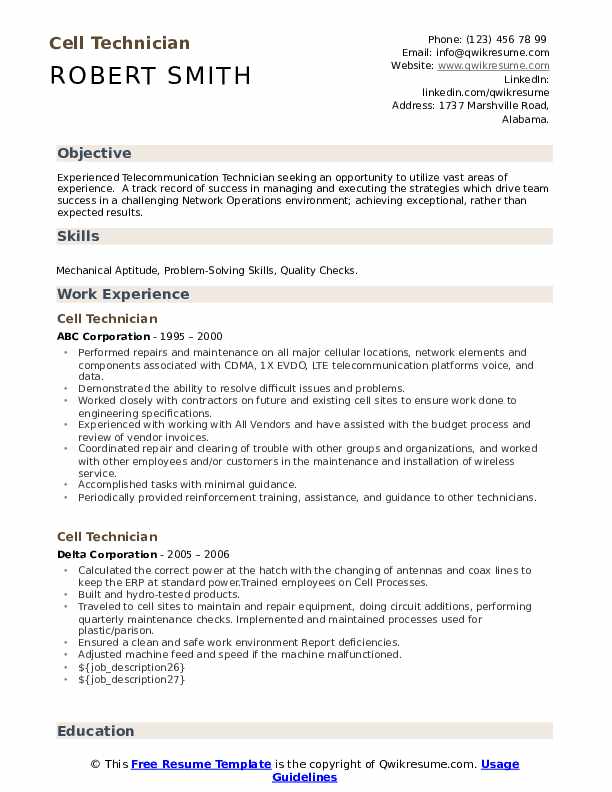 Cell Technician Resume Samples QwikResume
