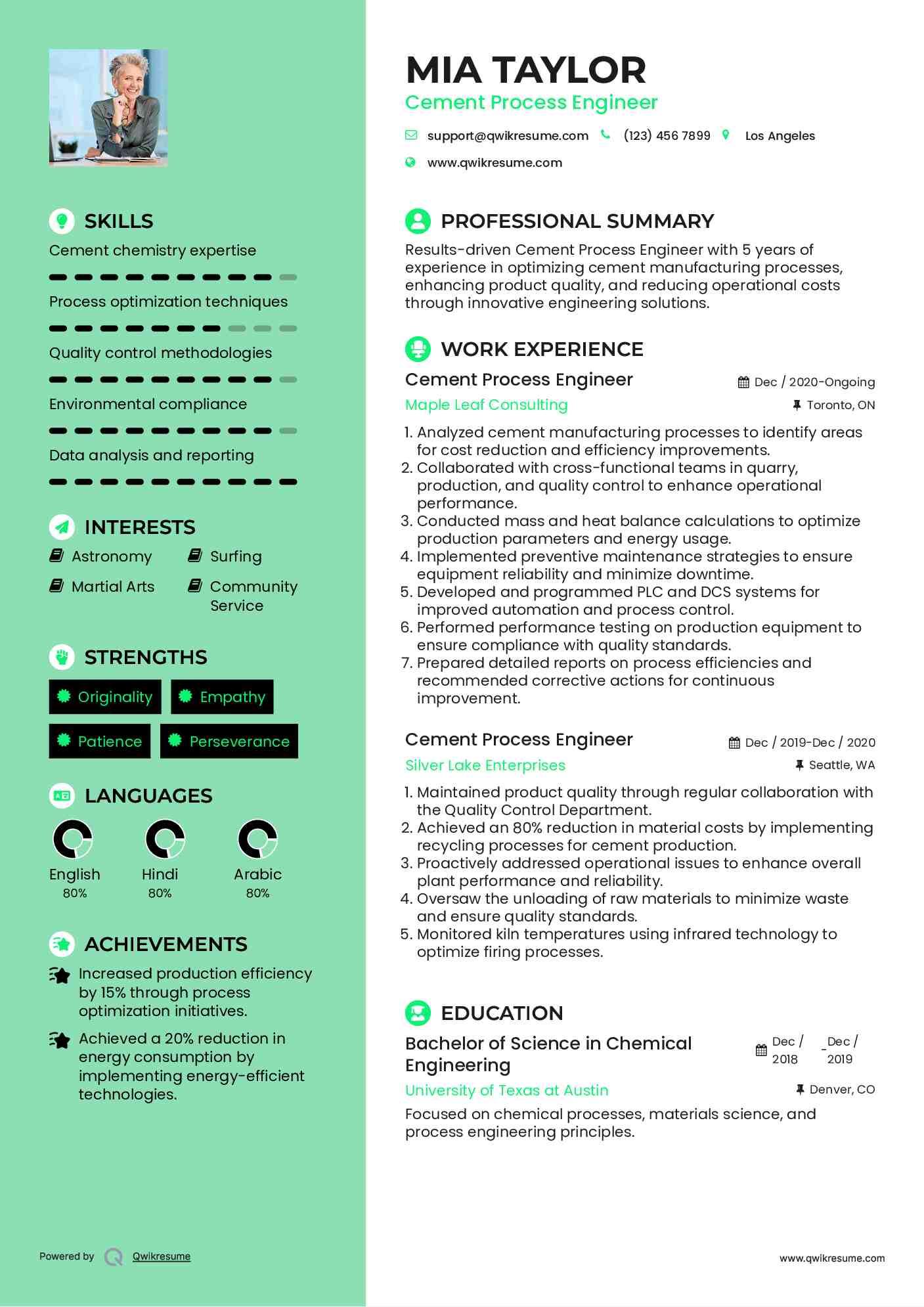 Cement Process Engineer Resume Template