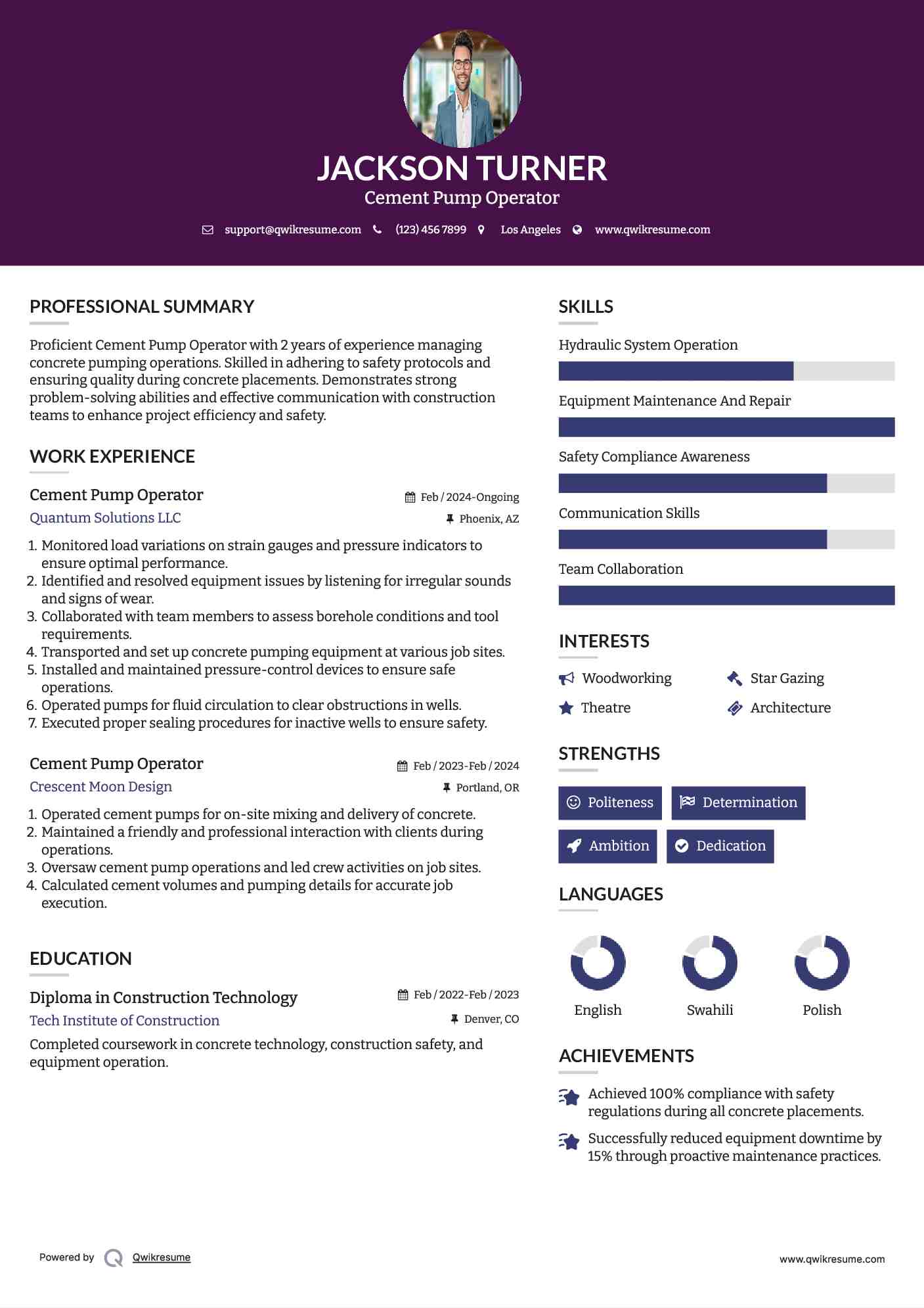 Cement Pump Operator Resume Example