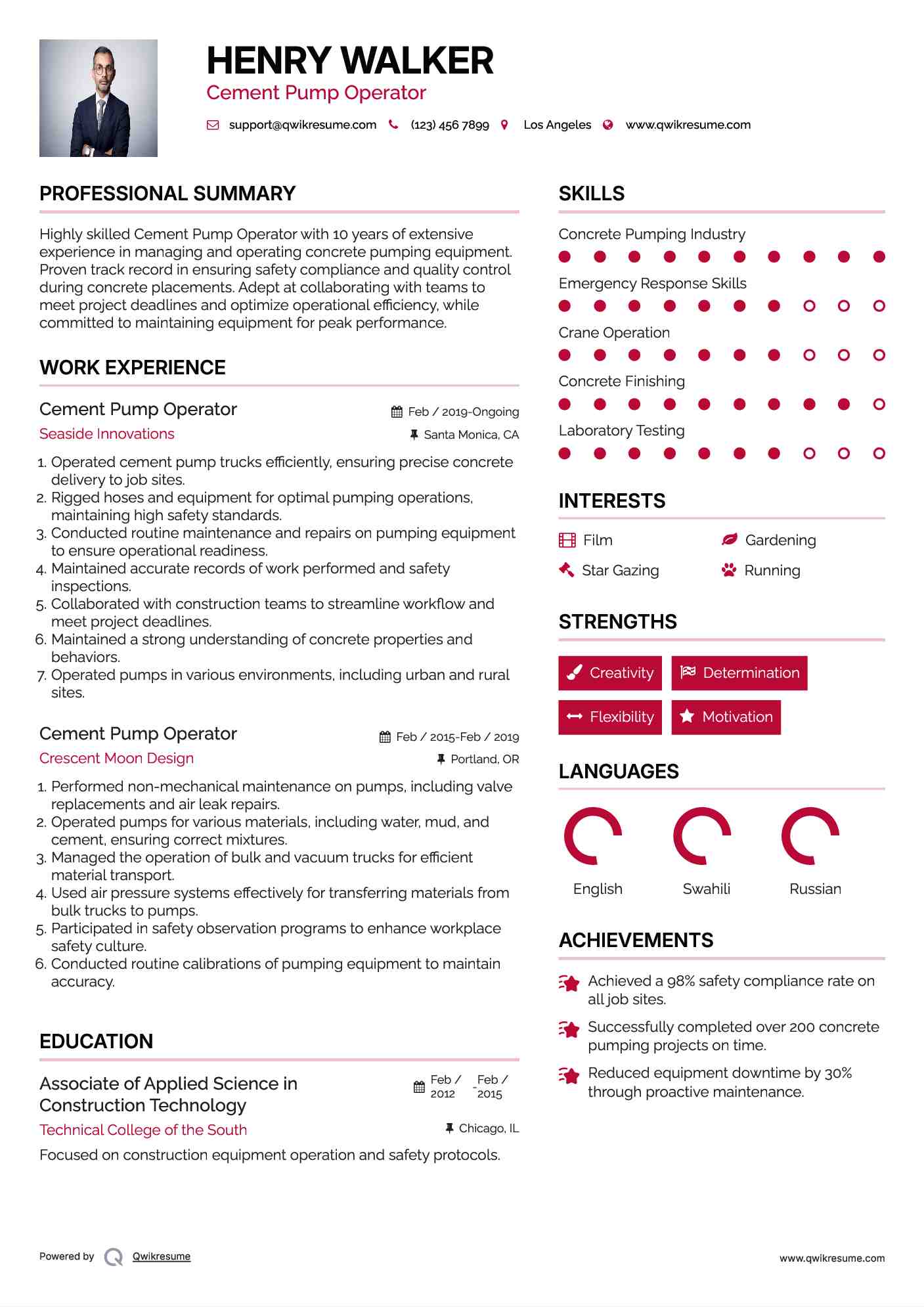 Cement Pump Operator Resume Example