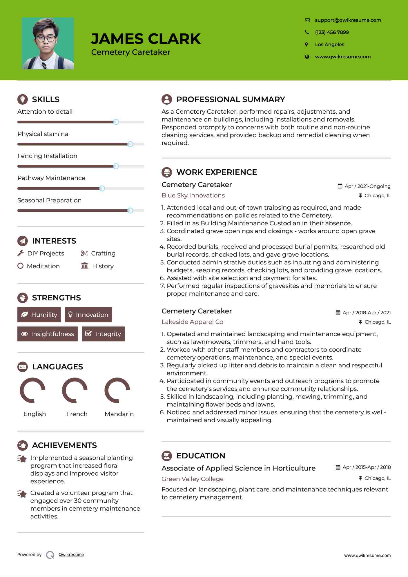 Cemetery Caretaker Resume Template