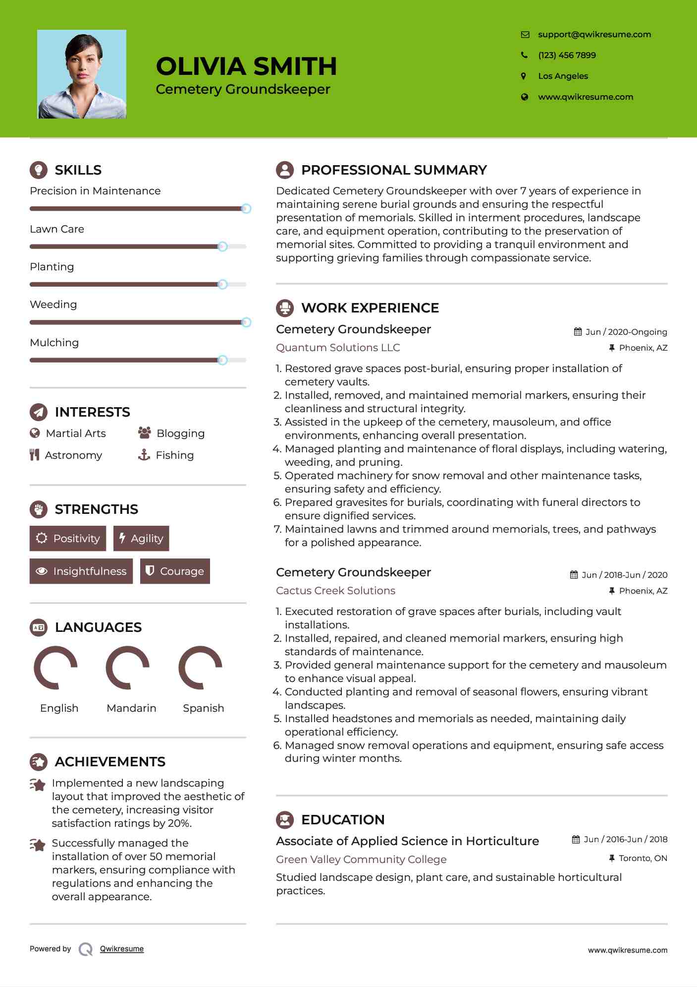 Cemetery Groundskeeper Resume Format