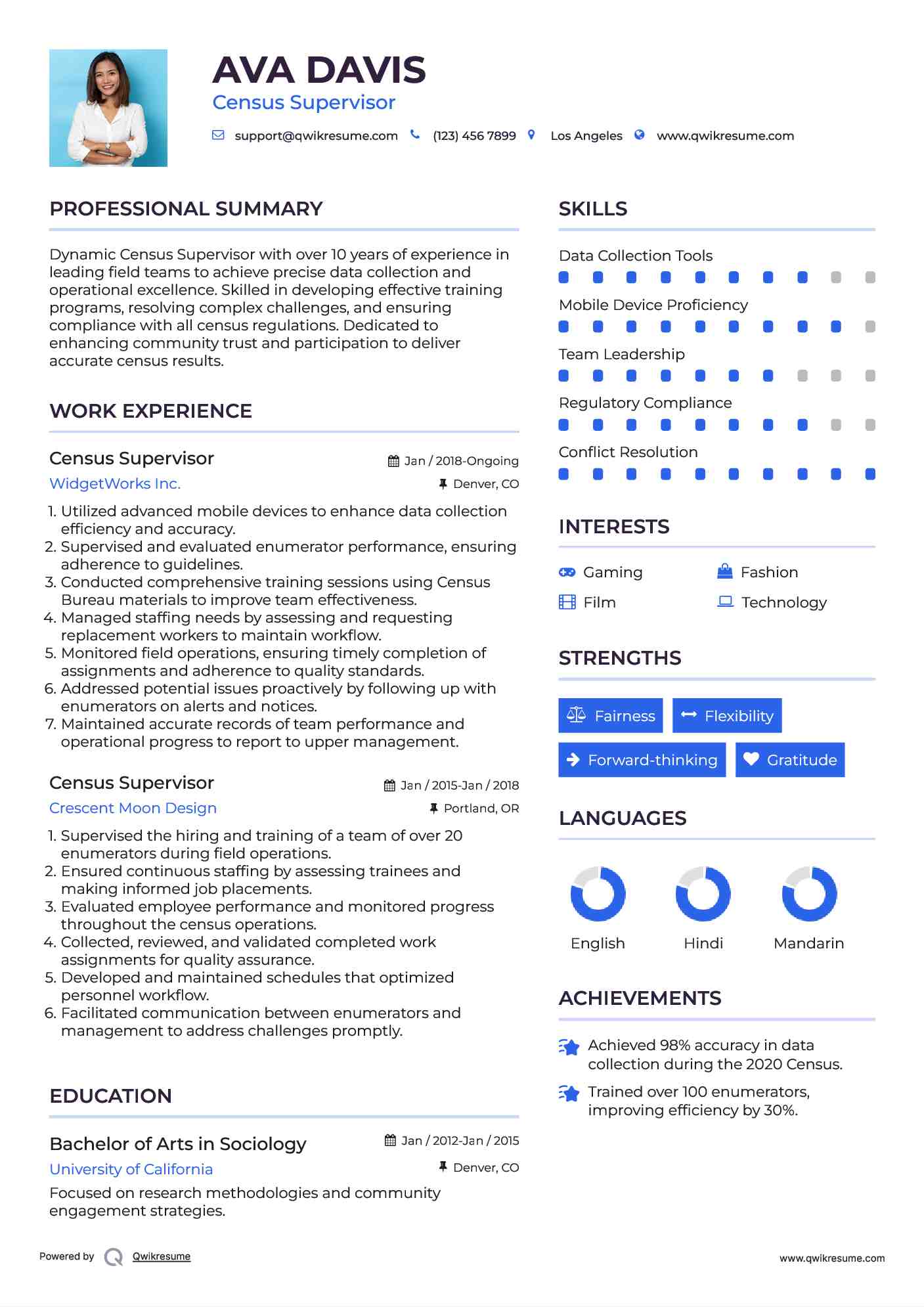 Census Supervisor Resume Template