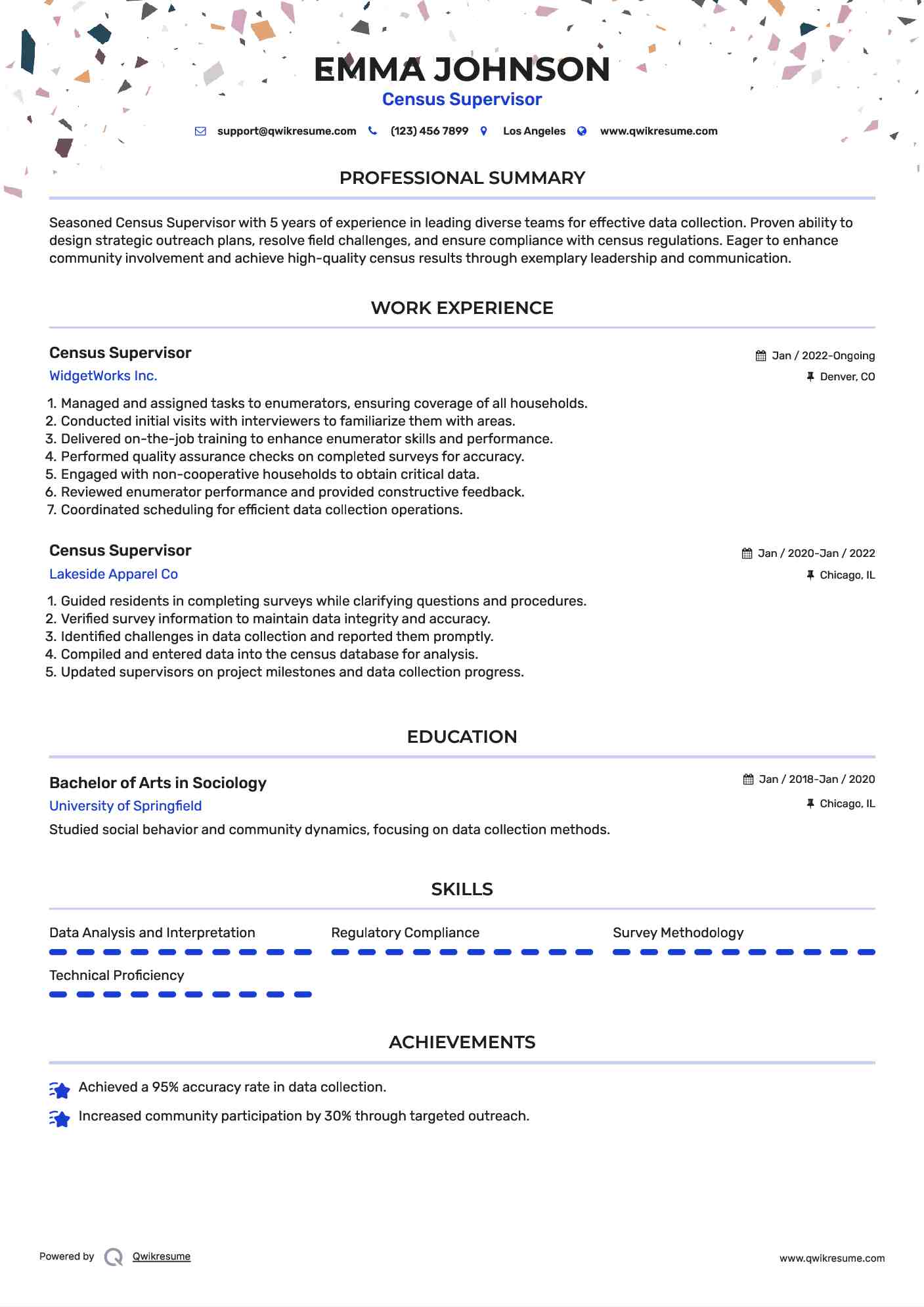 Census Supervisor Resume Model