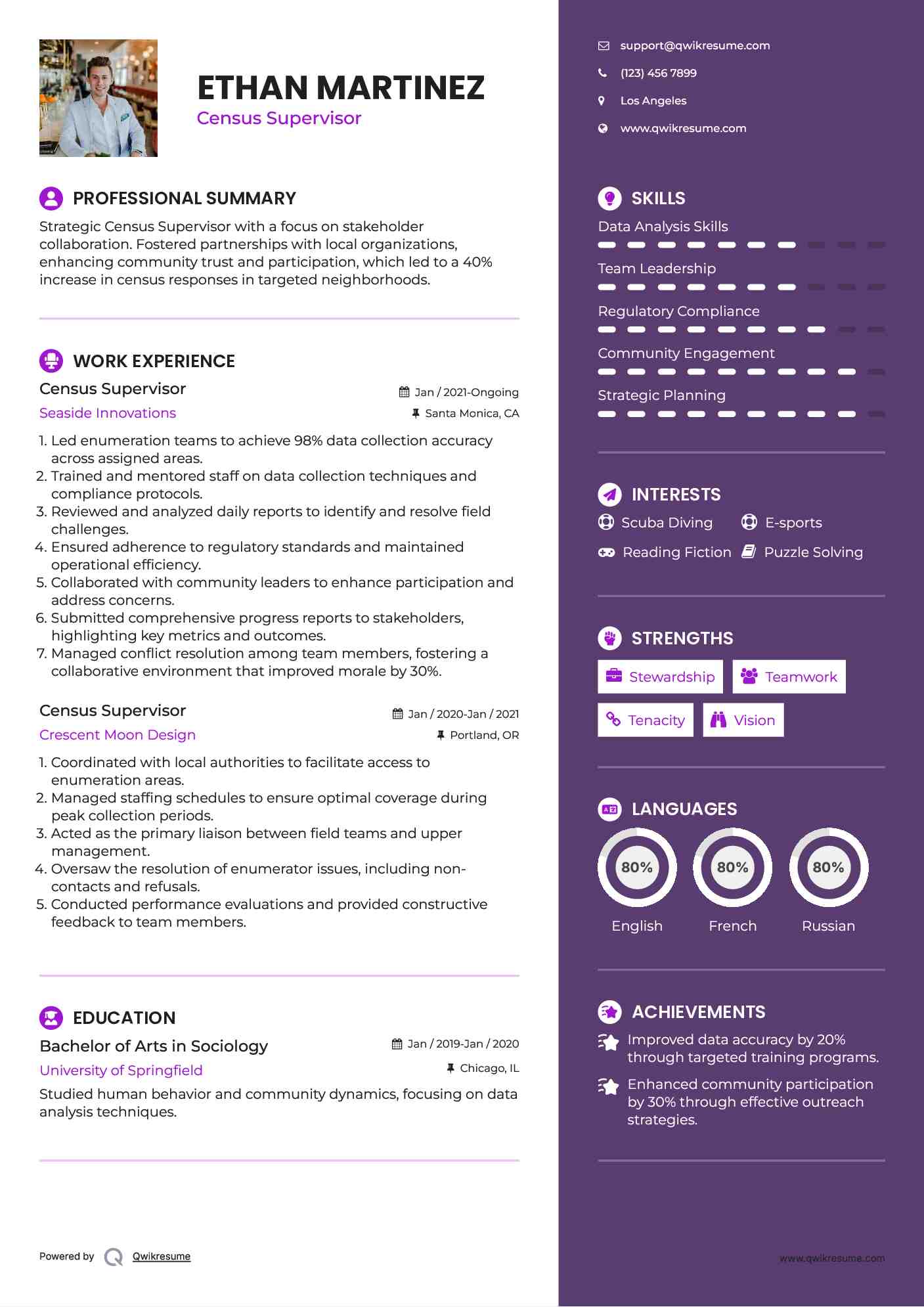 Census Supervisor Resume Sample