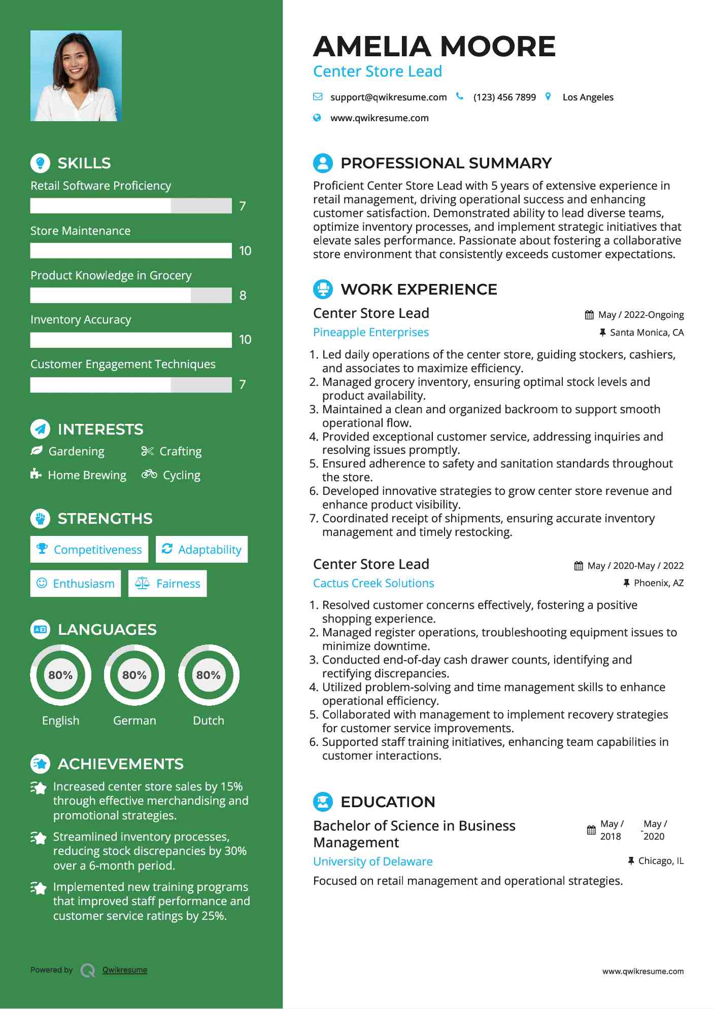 Center Store Lead Resume Template