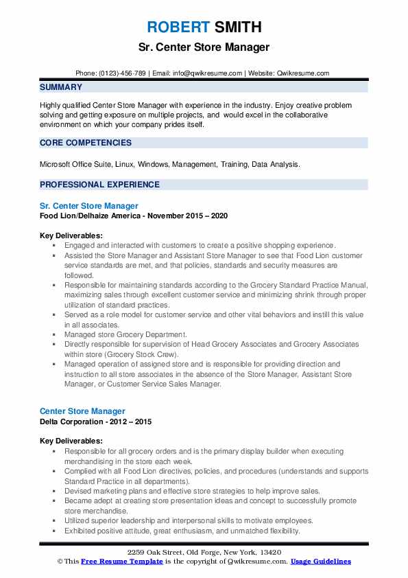 Center Store Manager Resume Samples QwikResume