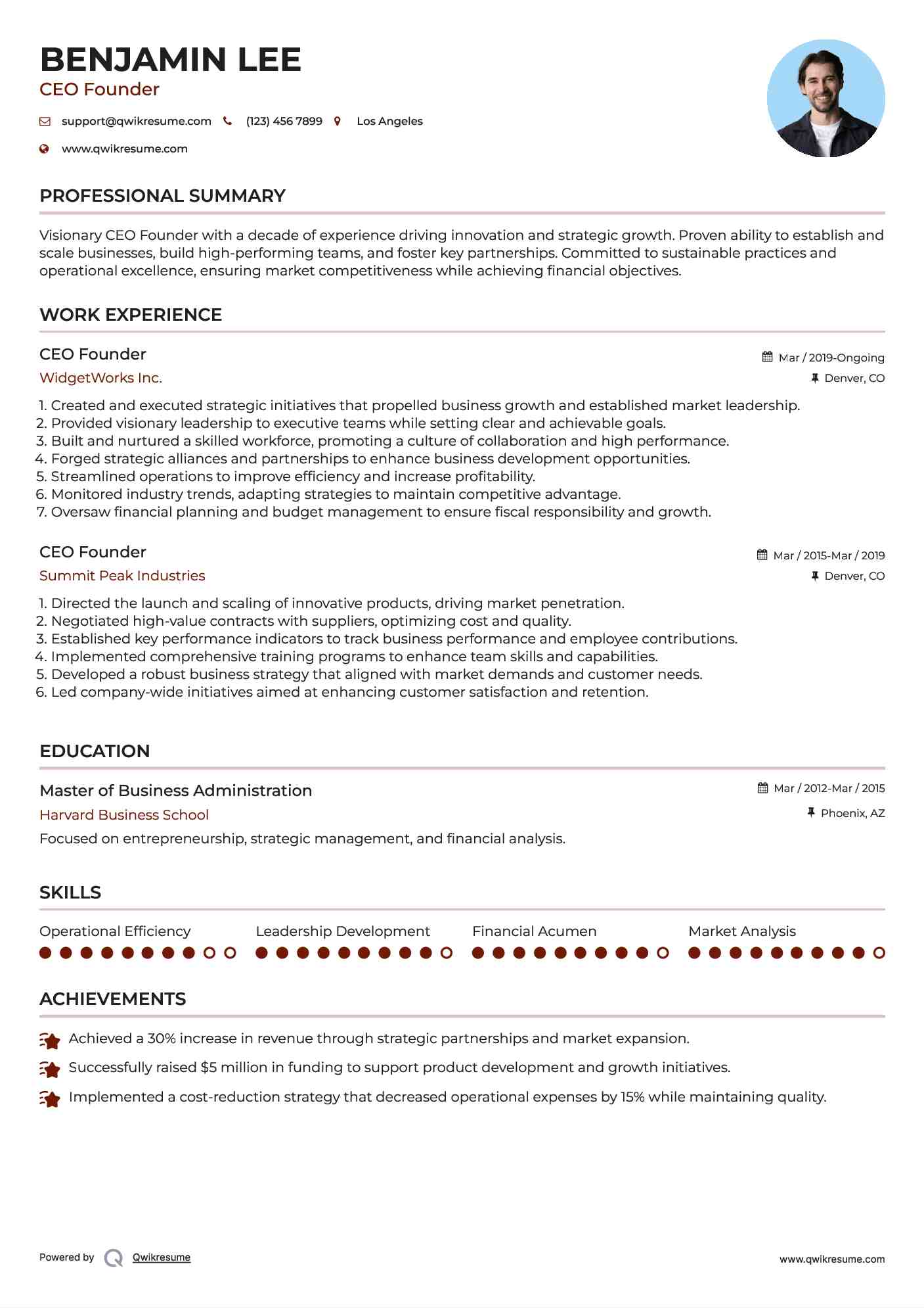 CEO Founder Resume Template