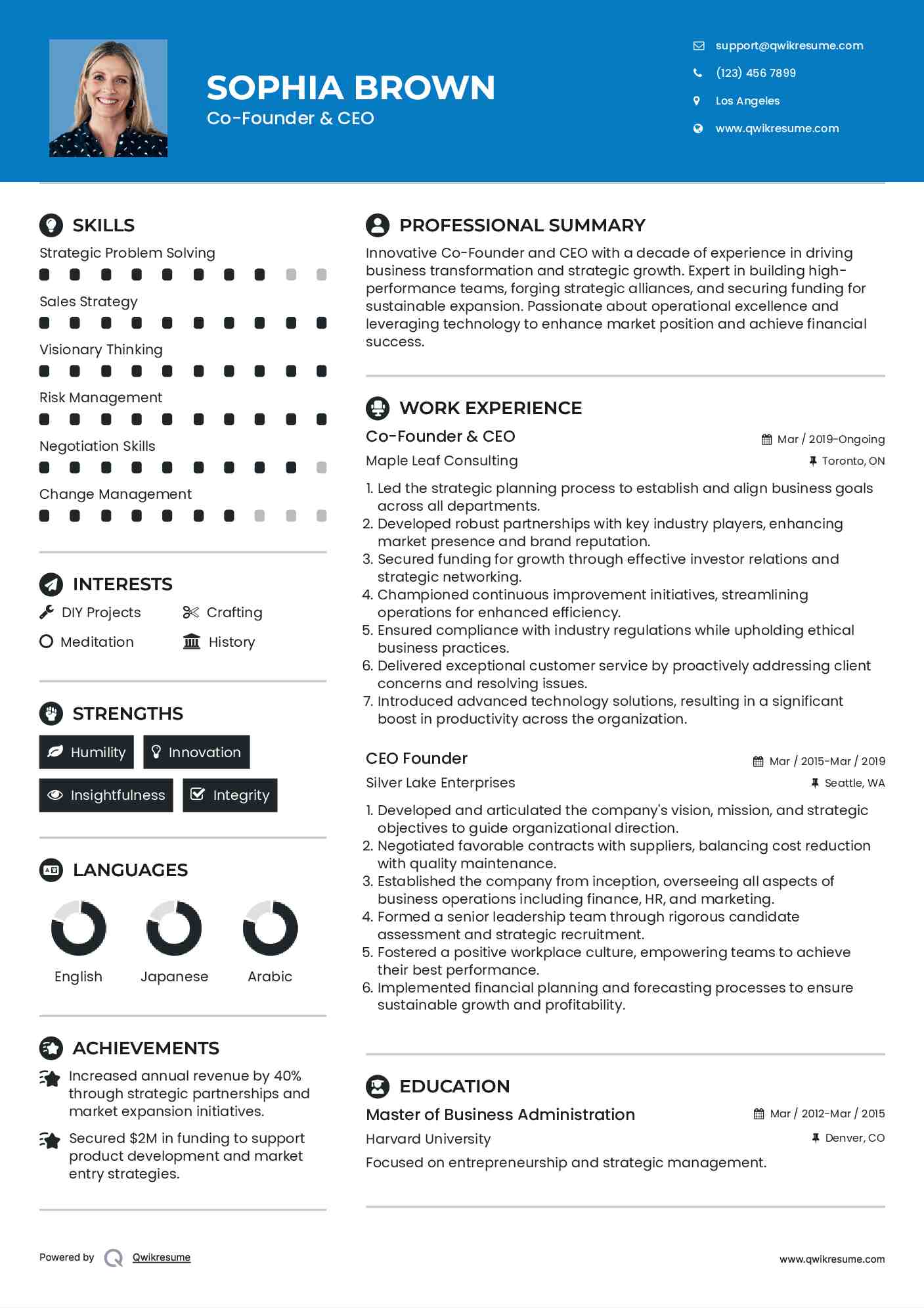 Co-Founder & CEO Resume Format