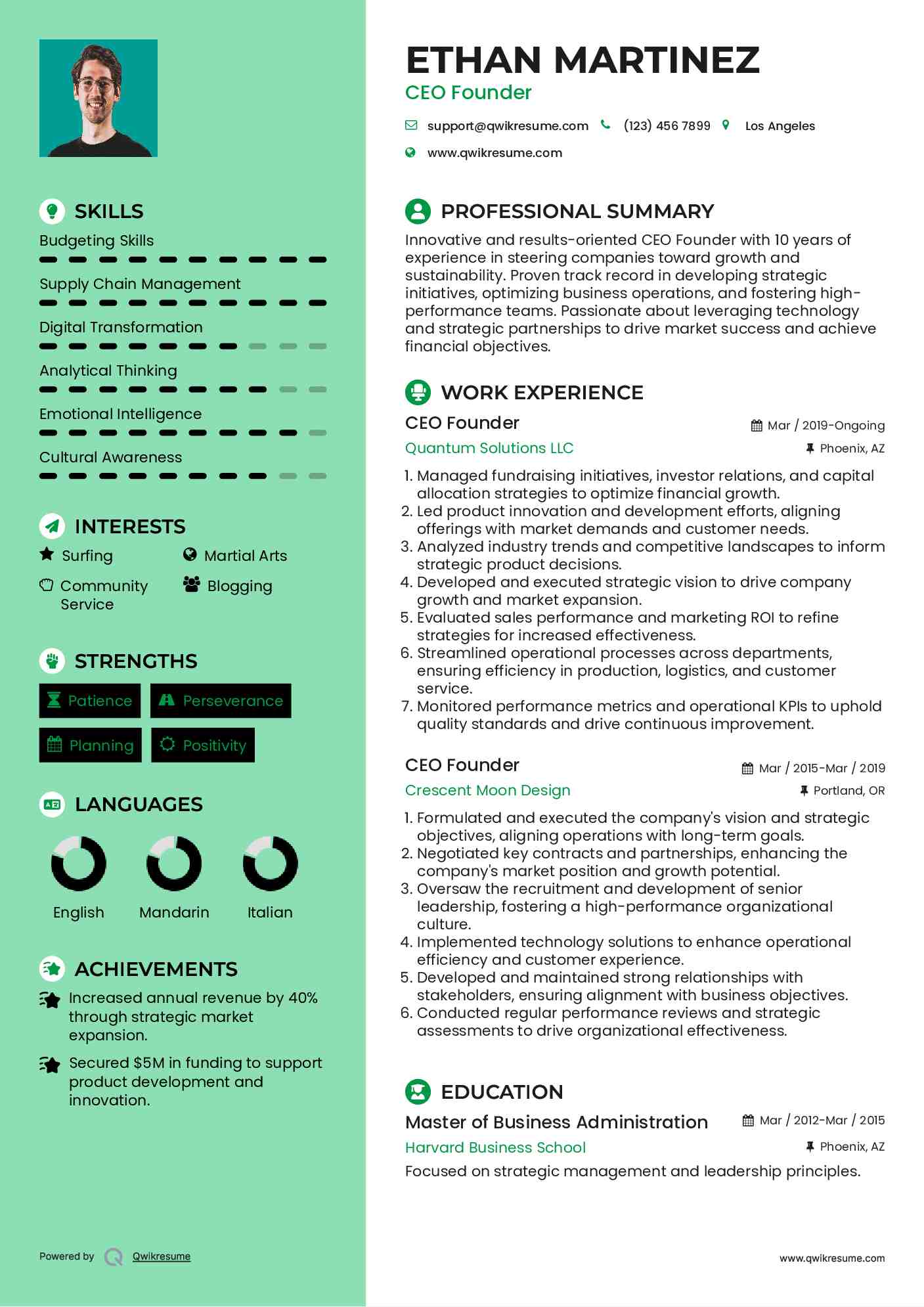 CEO Founder Resume Format