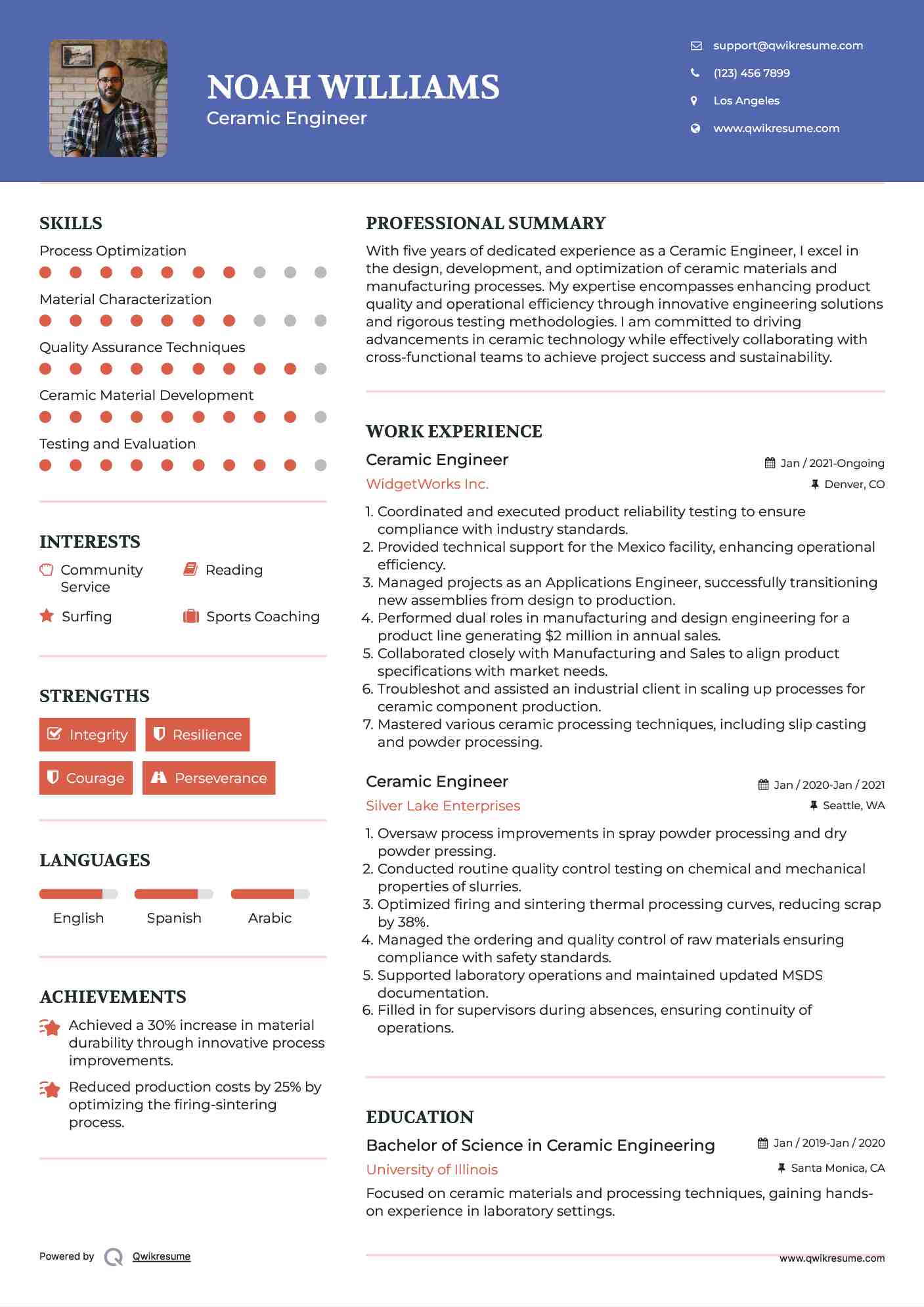 Ceramic Engineer Resume Samples QwikResume
