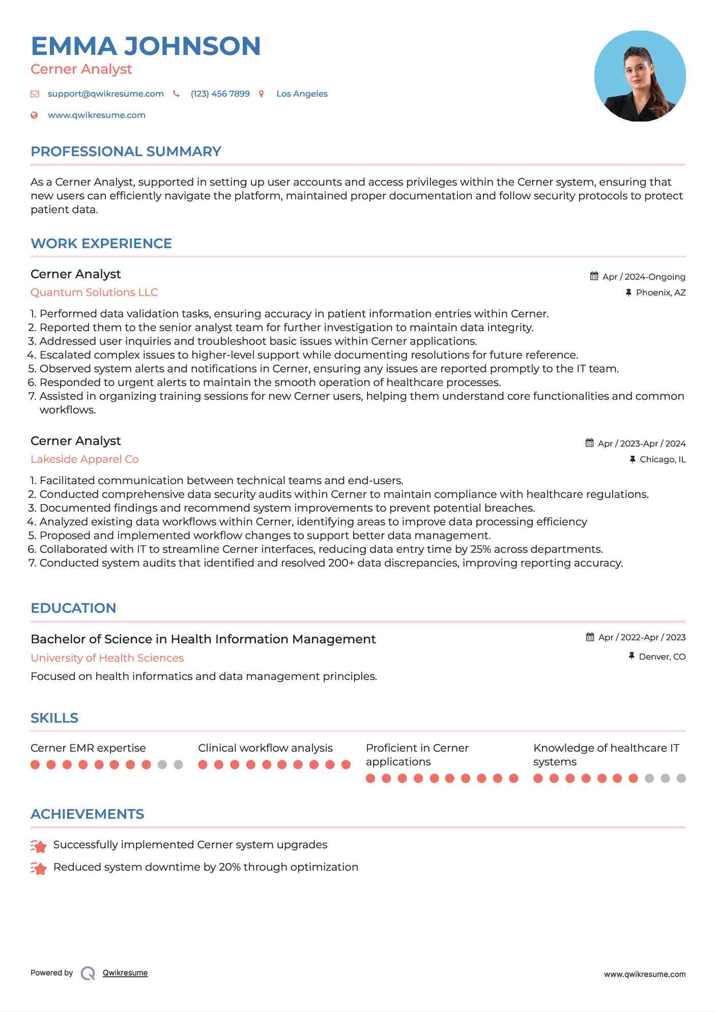 Cerner Analyst Resume Template