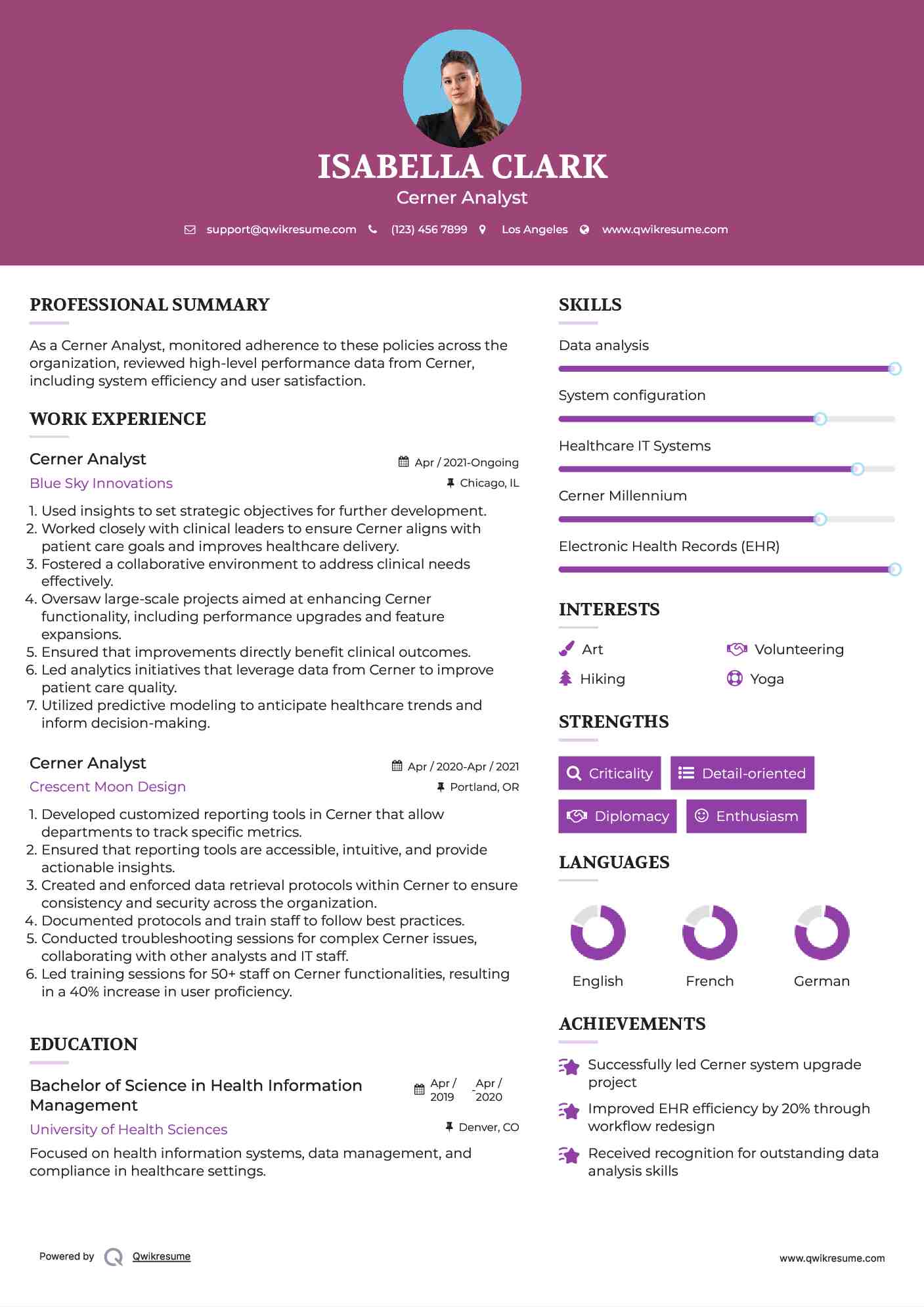 Cerner Analyst Resume Example