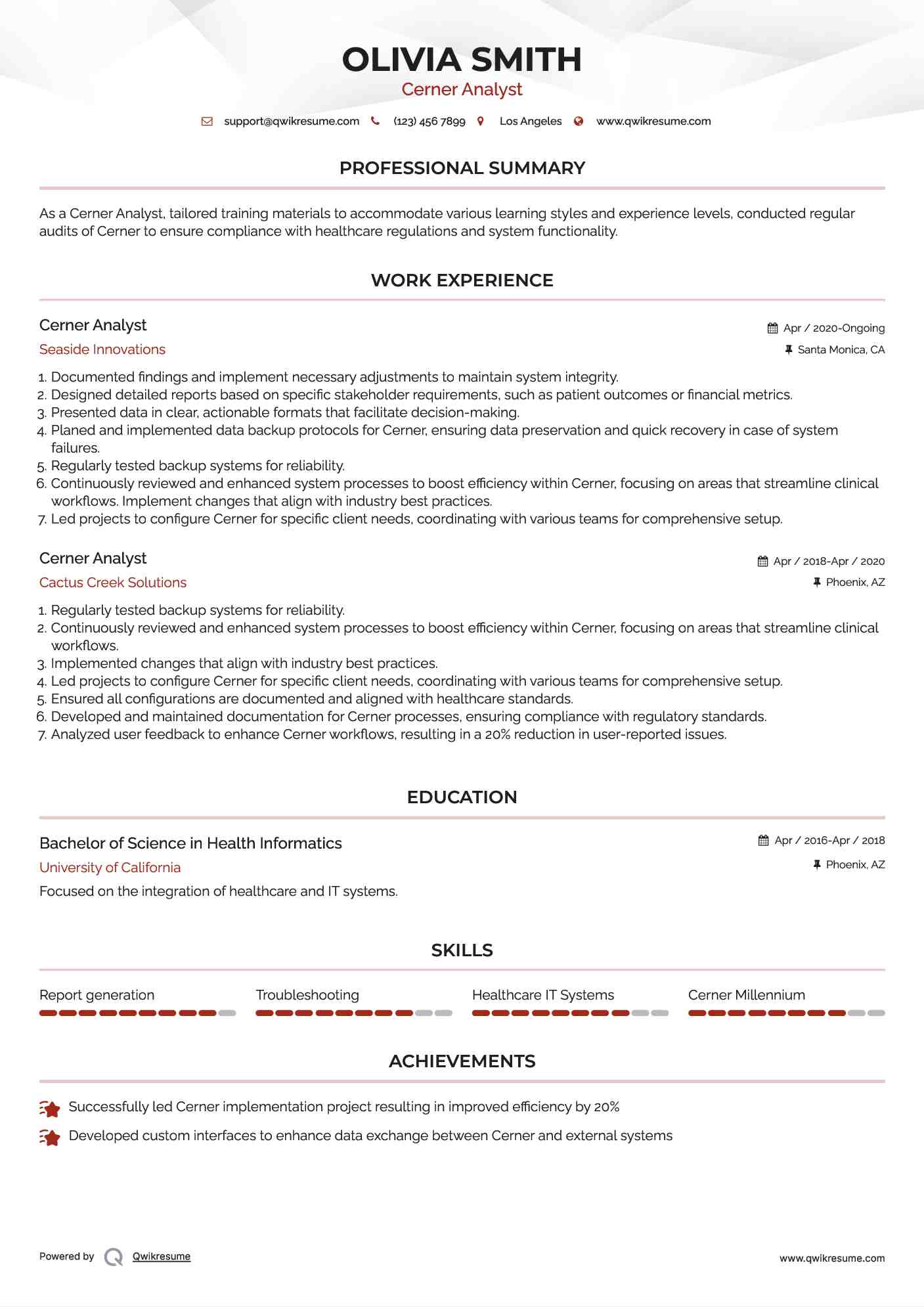 Cerner Analyst Resume Format