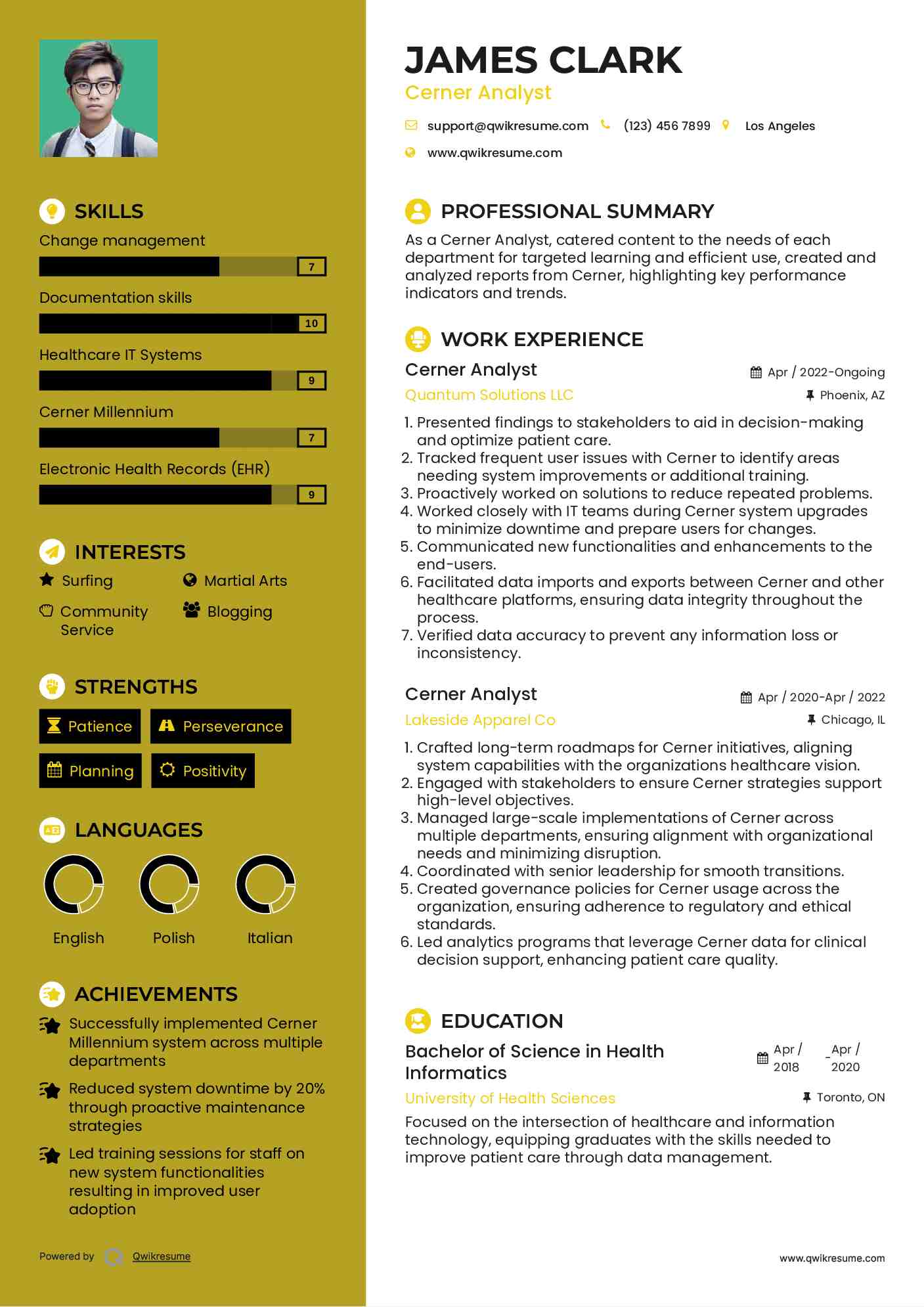 Cerner Analyst Resume Model