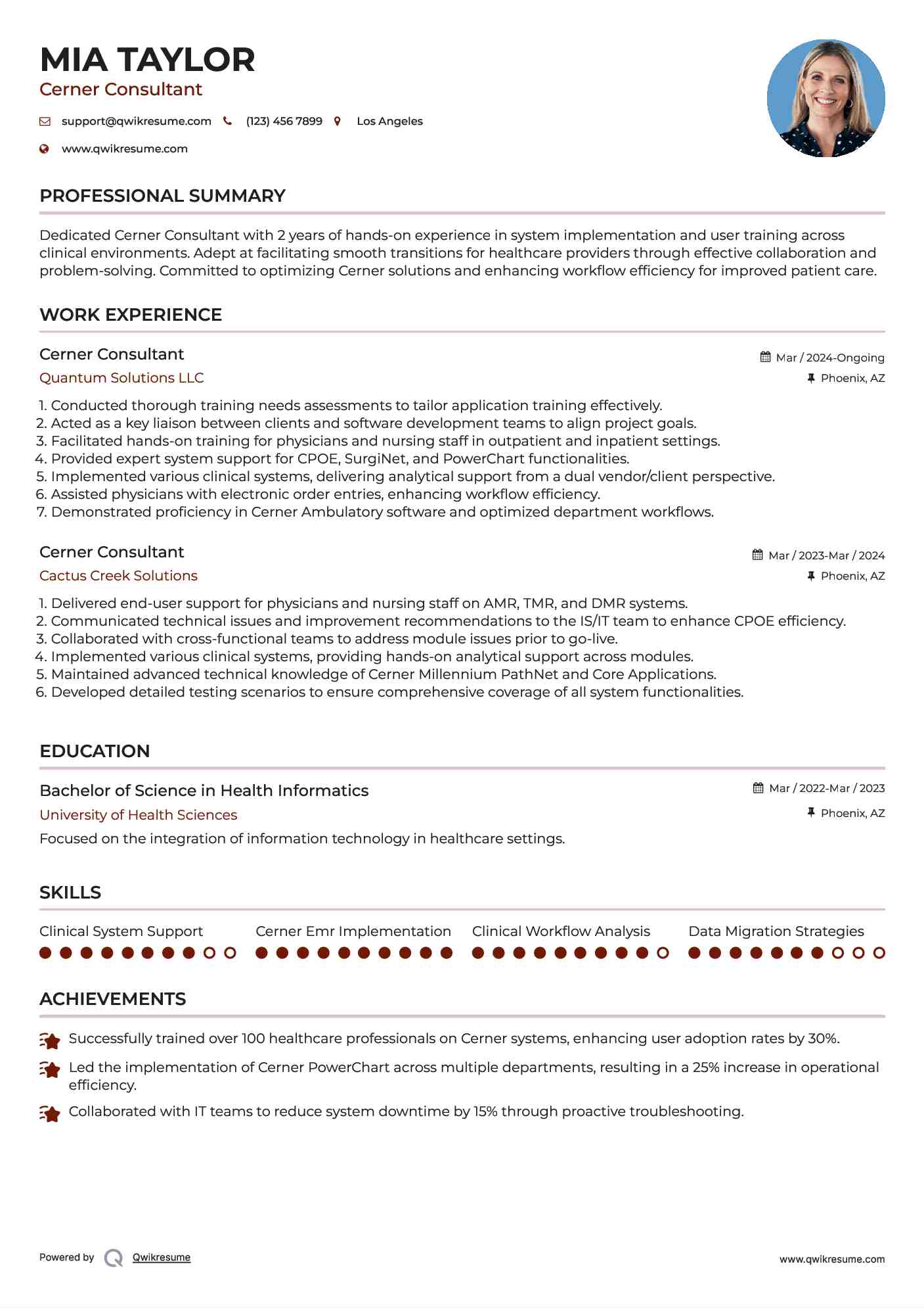 Cerner Consultant Resume Samples QwikResume