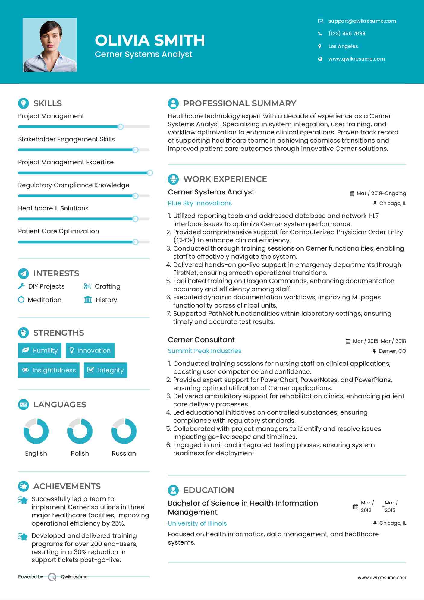 Cerner Systems Analyst Resume Example