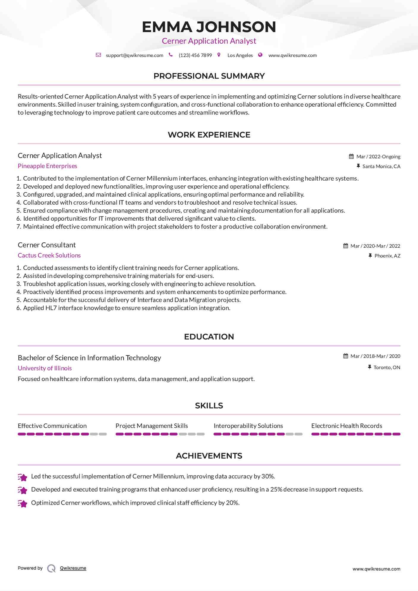 Cerner Consultant Resume Samples QwikResume
