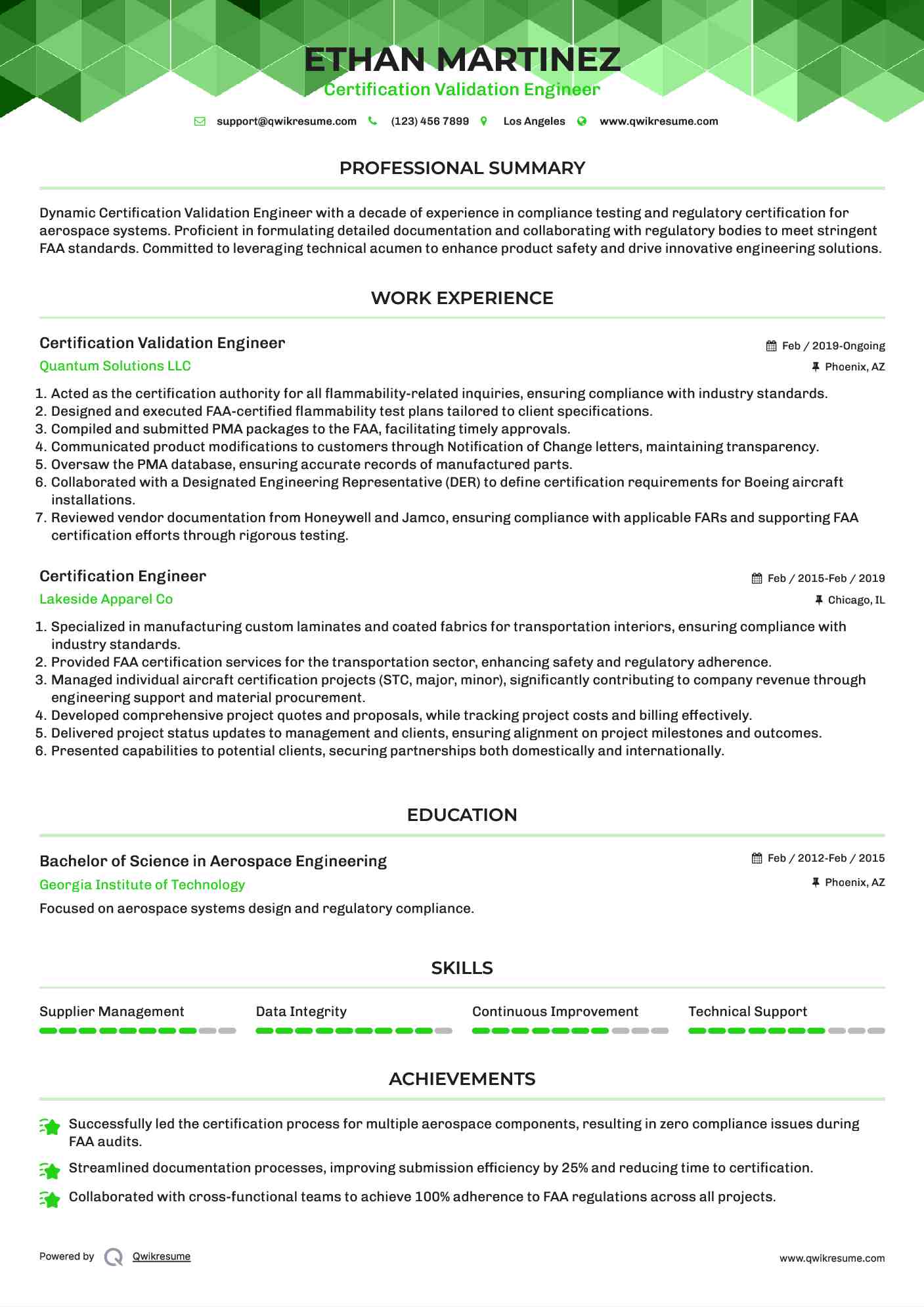 Certification Validation Engineer Resume Sample