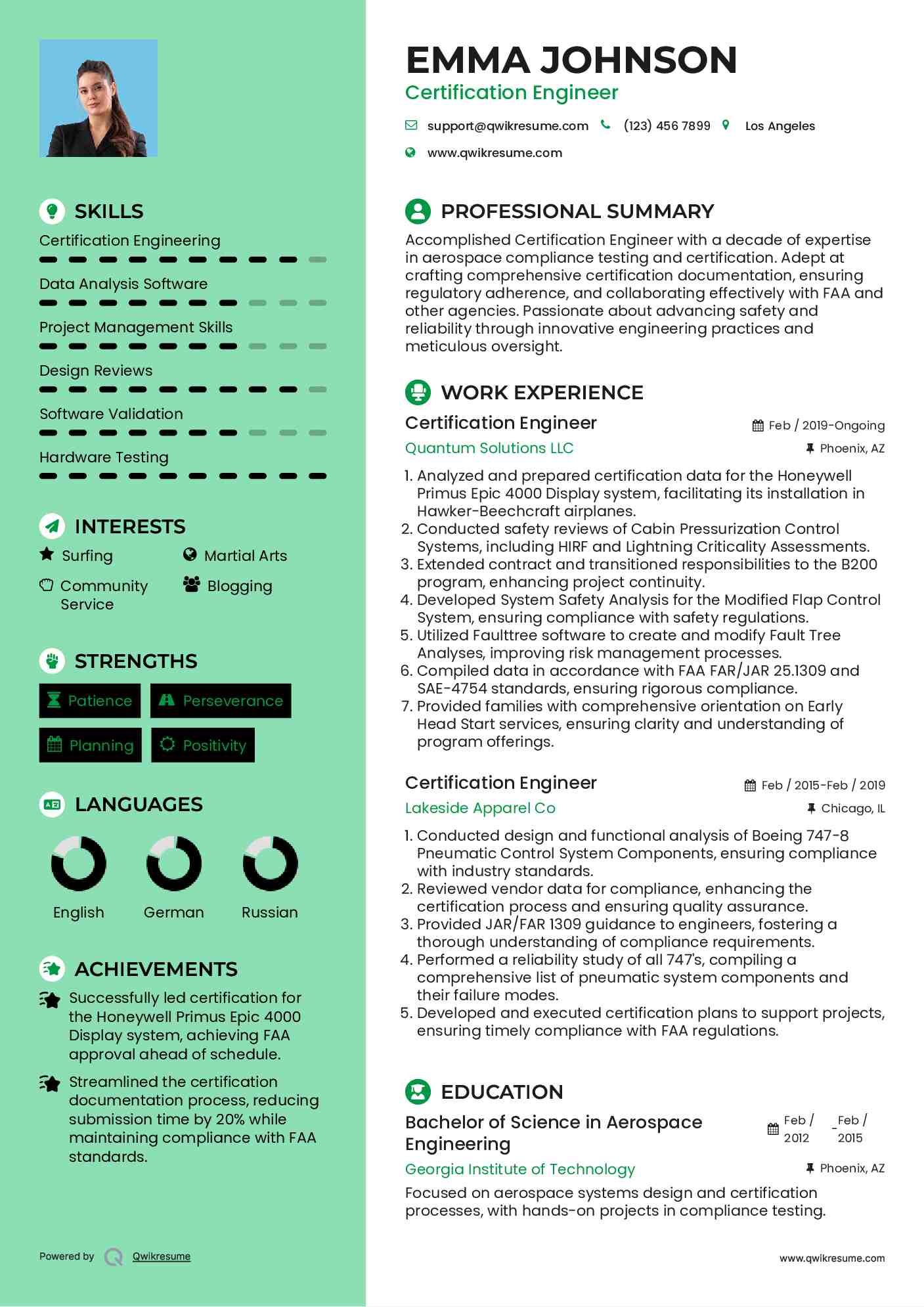Certification Engineer Resume Example