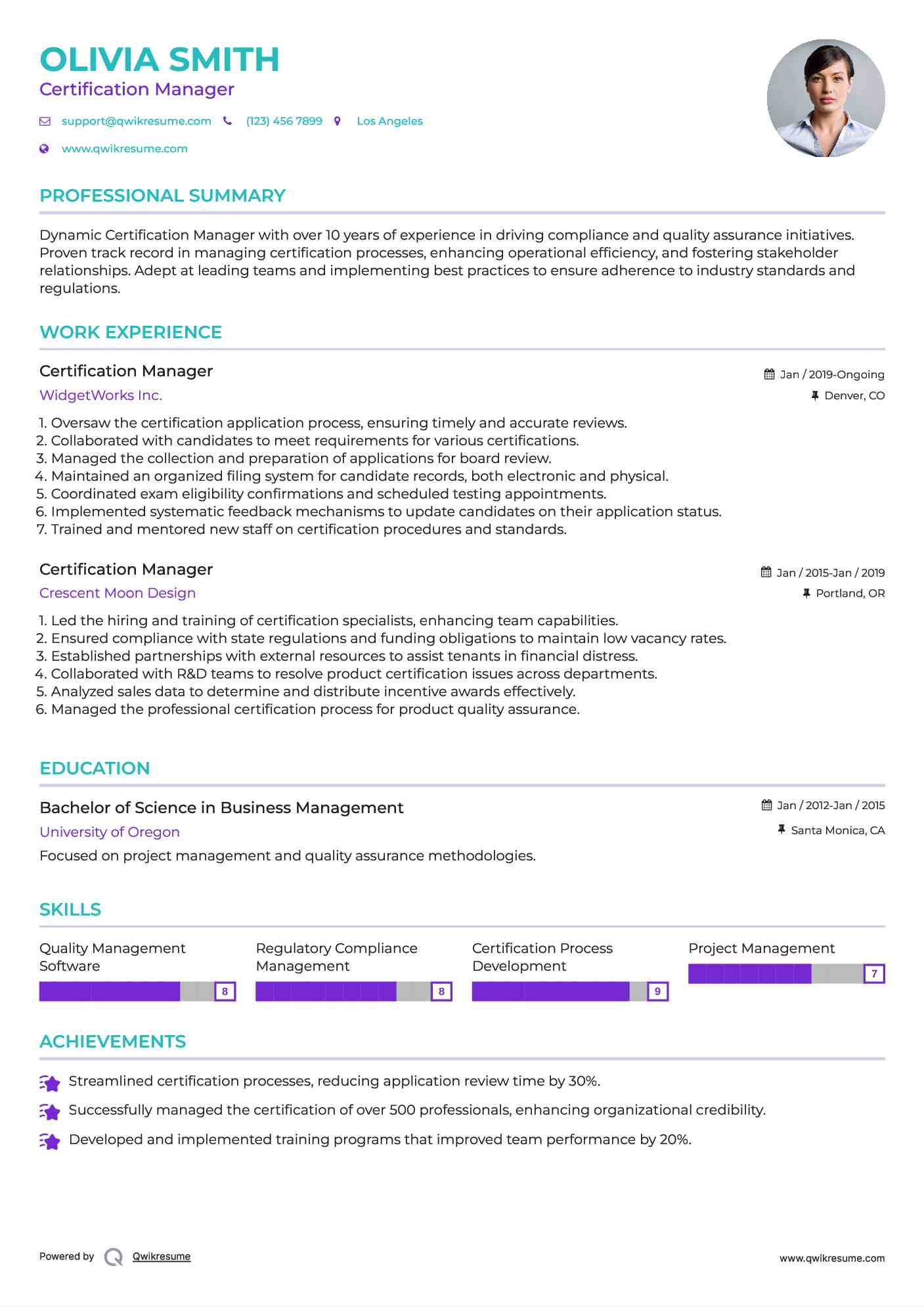 Certification Manager Resume Model