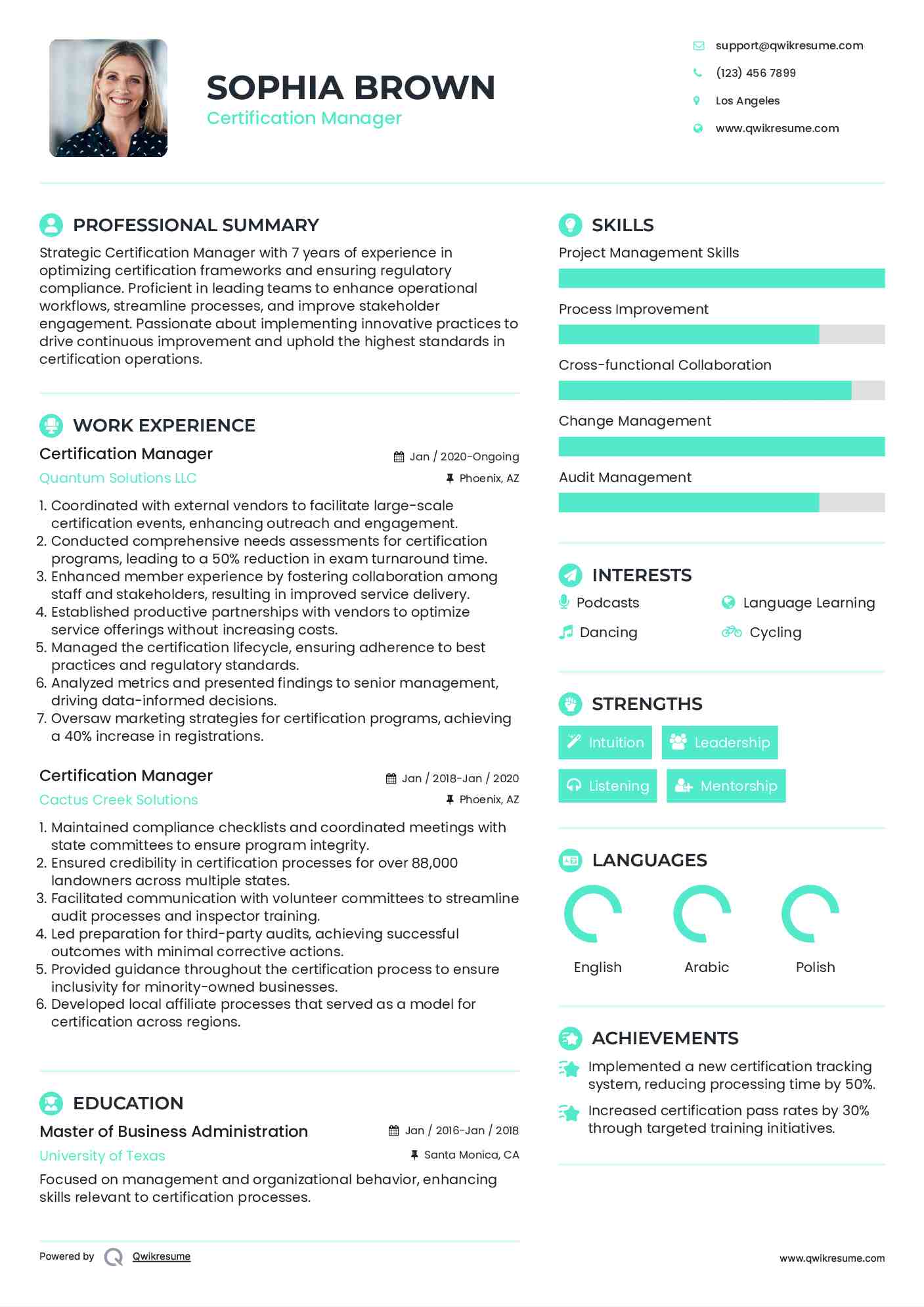 Certification Manager Resume Sample