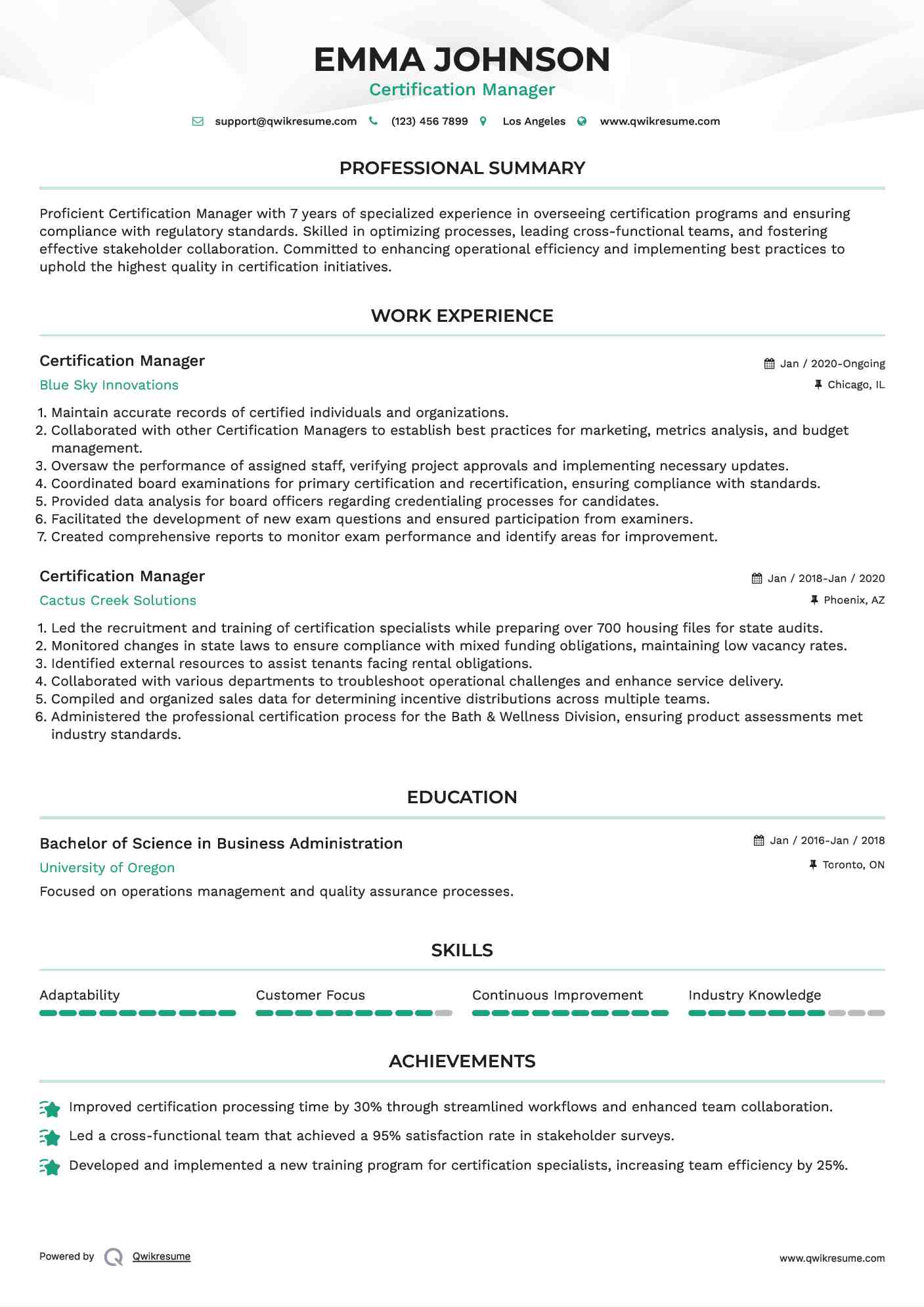 Certification Manager Resume Template