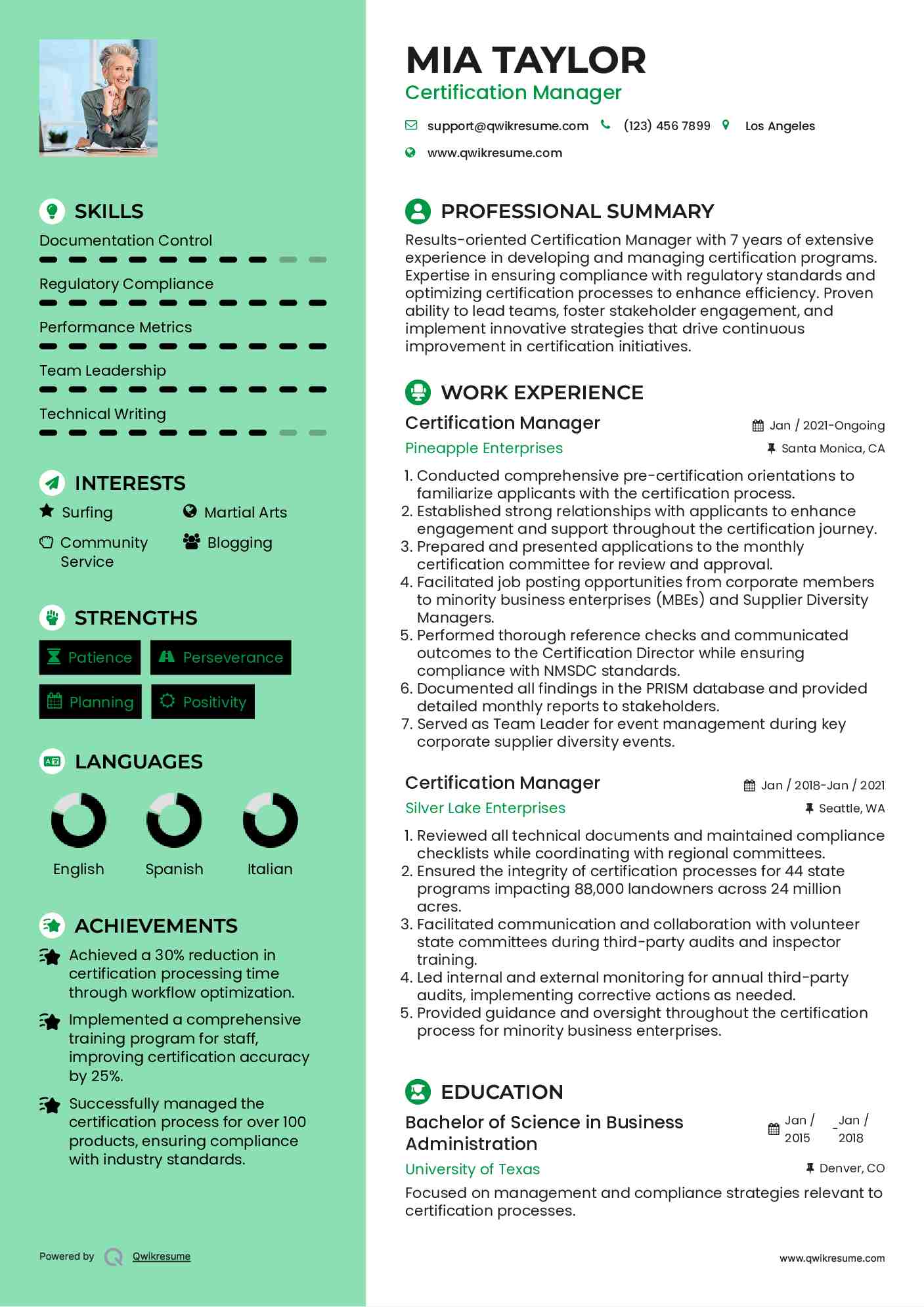 Certification Manager Resume Sample