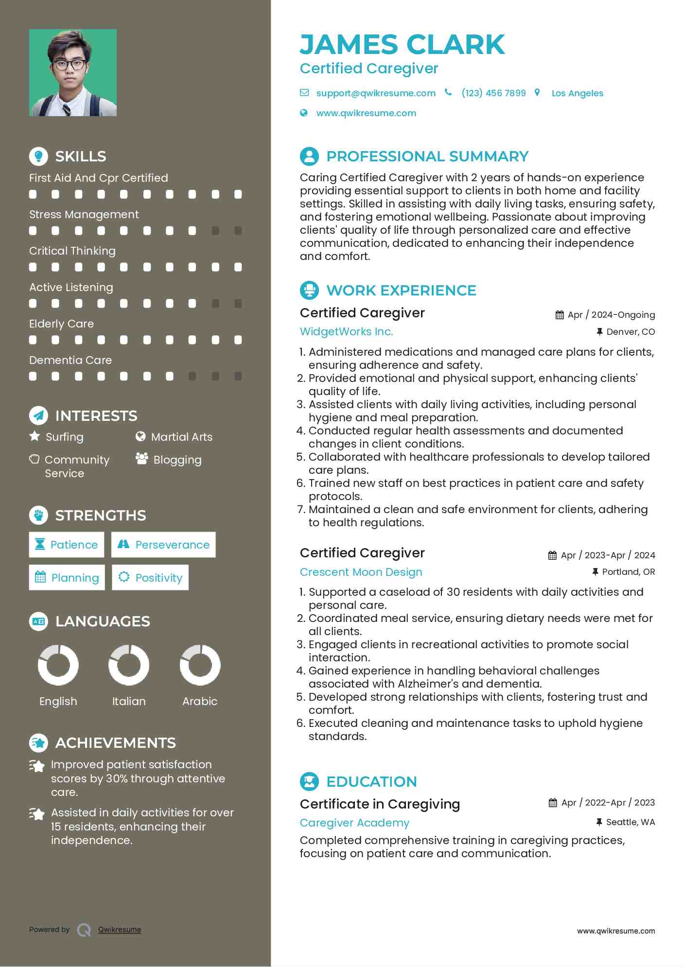 Certified Caregiver Resume Model