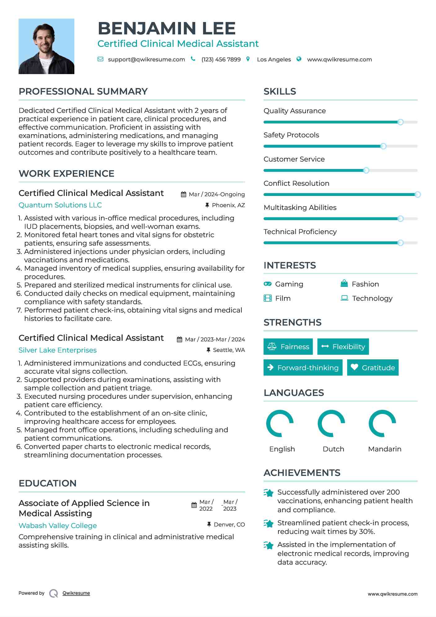 Certified Clinical Medical Assistant Resume Sample