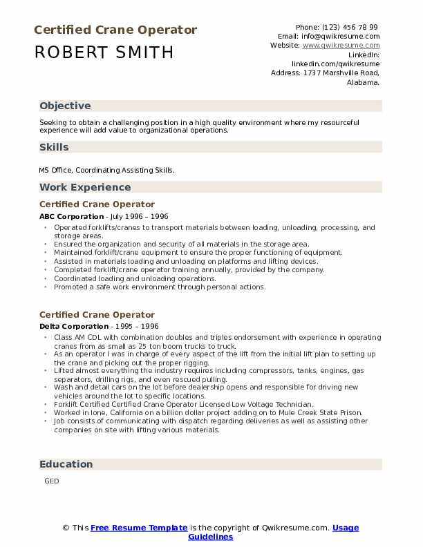 Certified Crane Operator Resume - Certified Crane Operator 1599286198 Pdf 