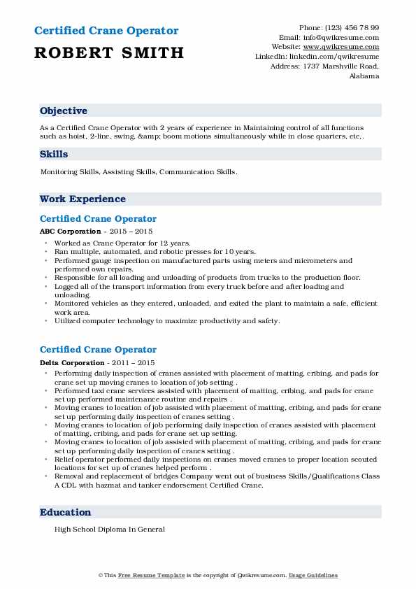 Certified Crane Operator Resume - Certified Crane Operator 1599287760 Pdf 