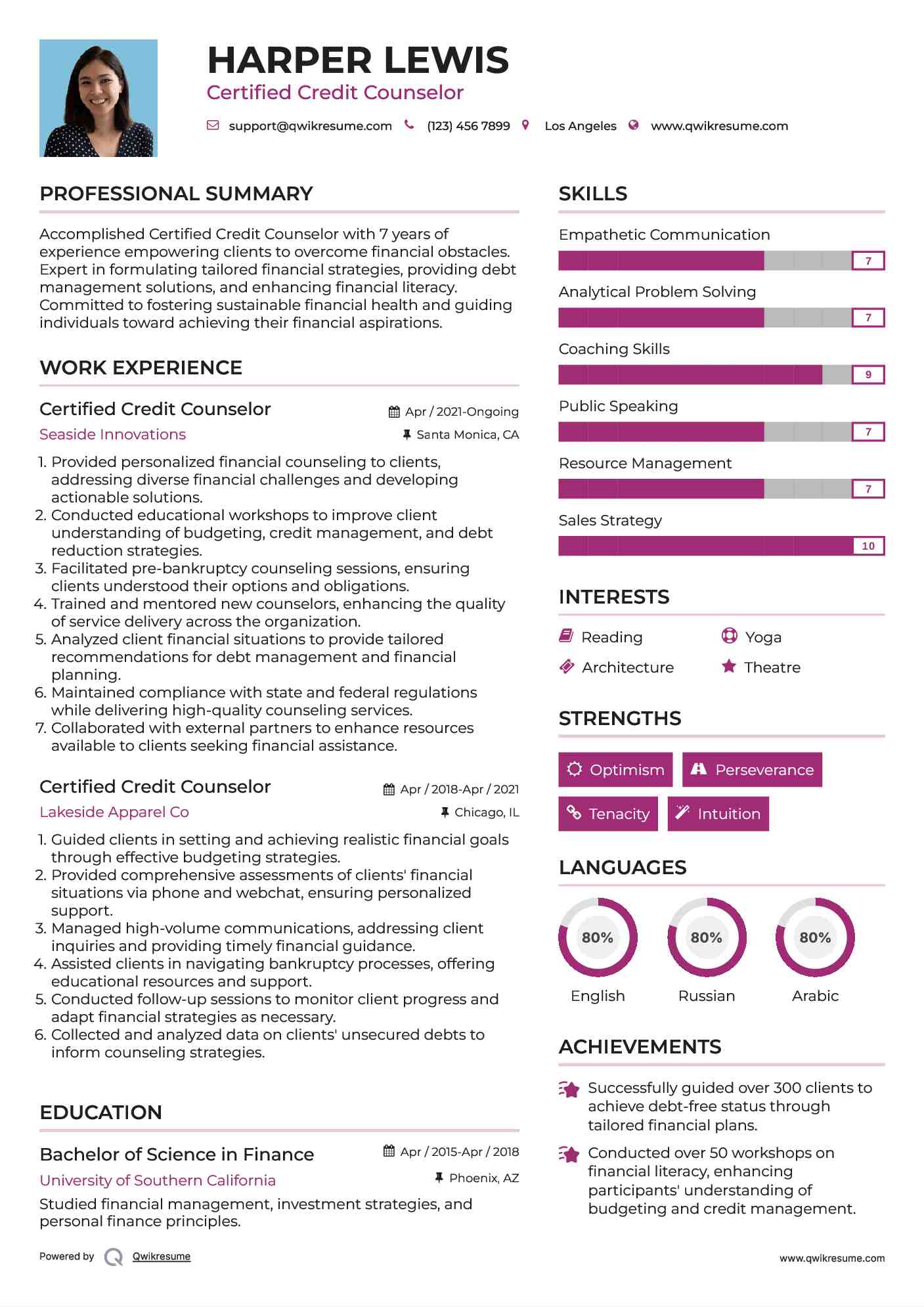 Certified Credit Counselor Resume Sample