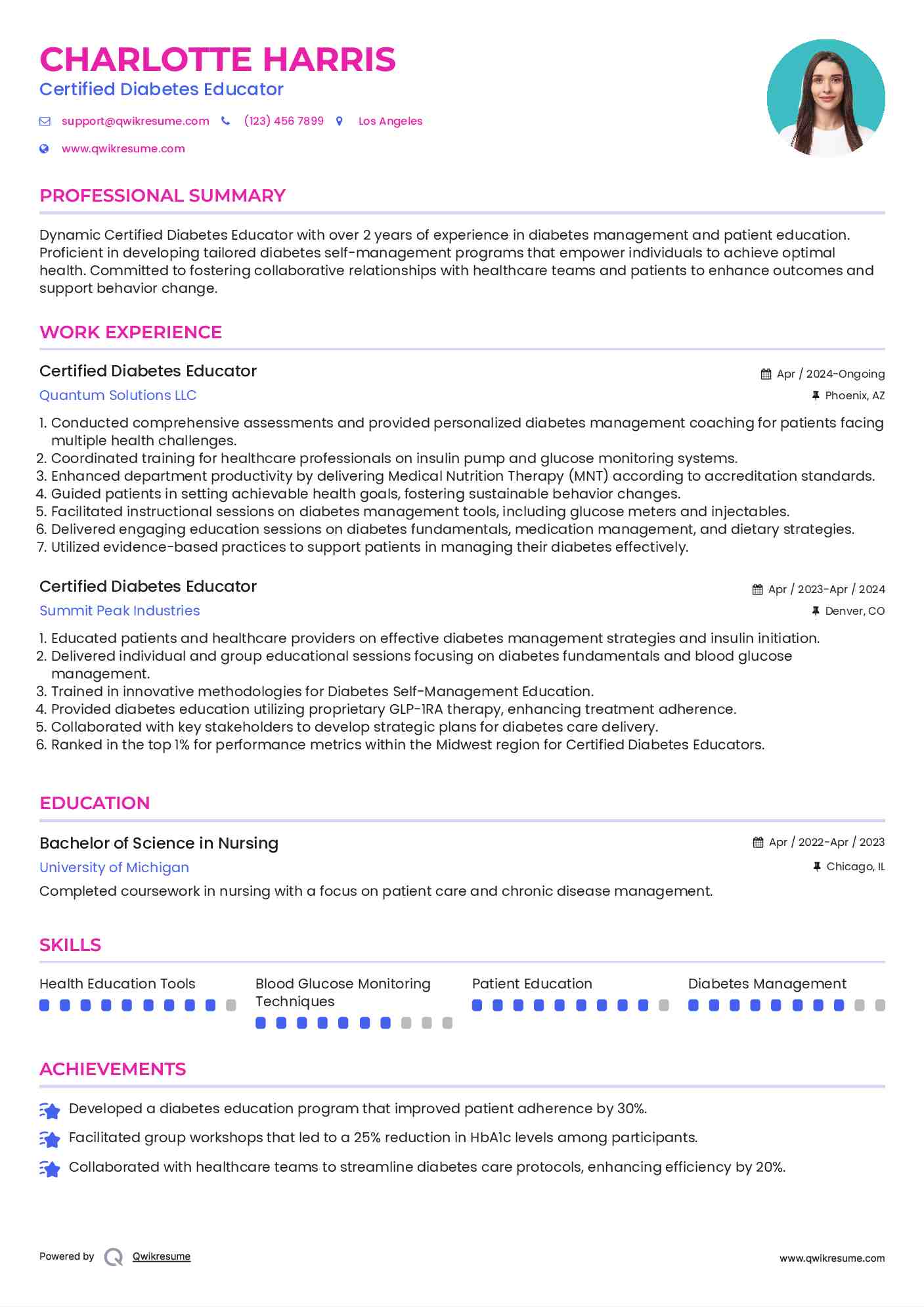 Certified Diabetes Educator Resume Template