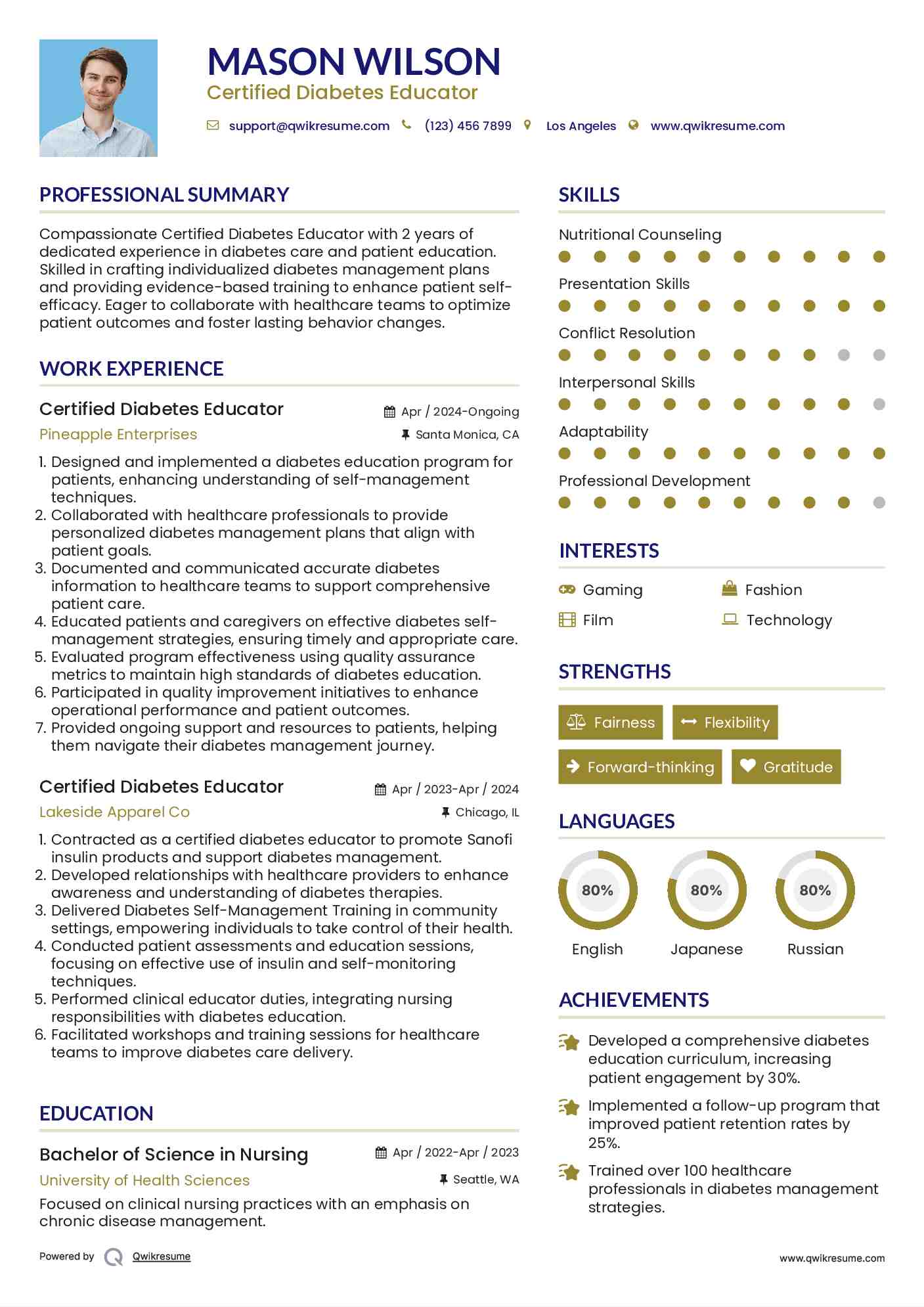 Certified Diabetes Educator Resume Format