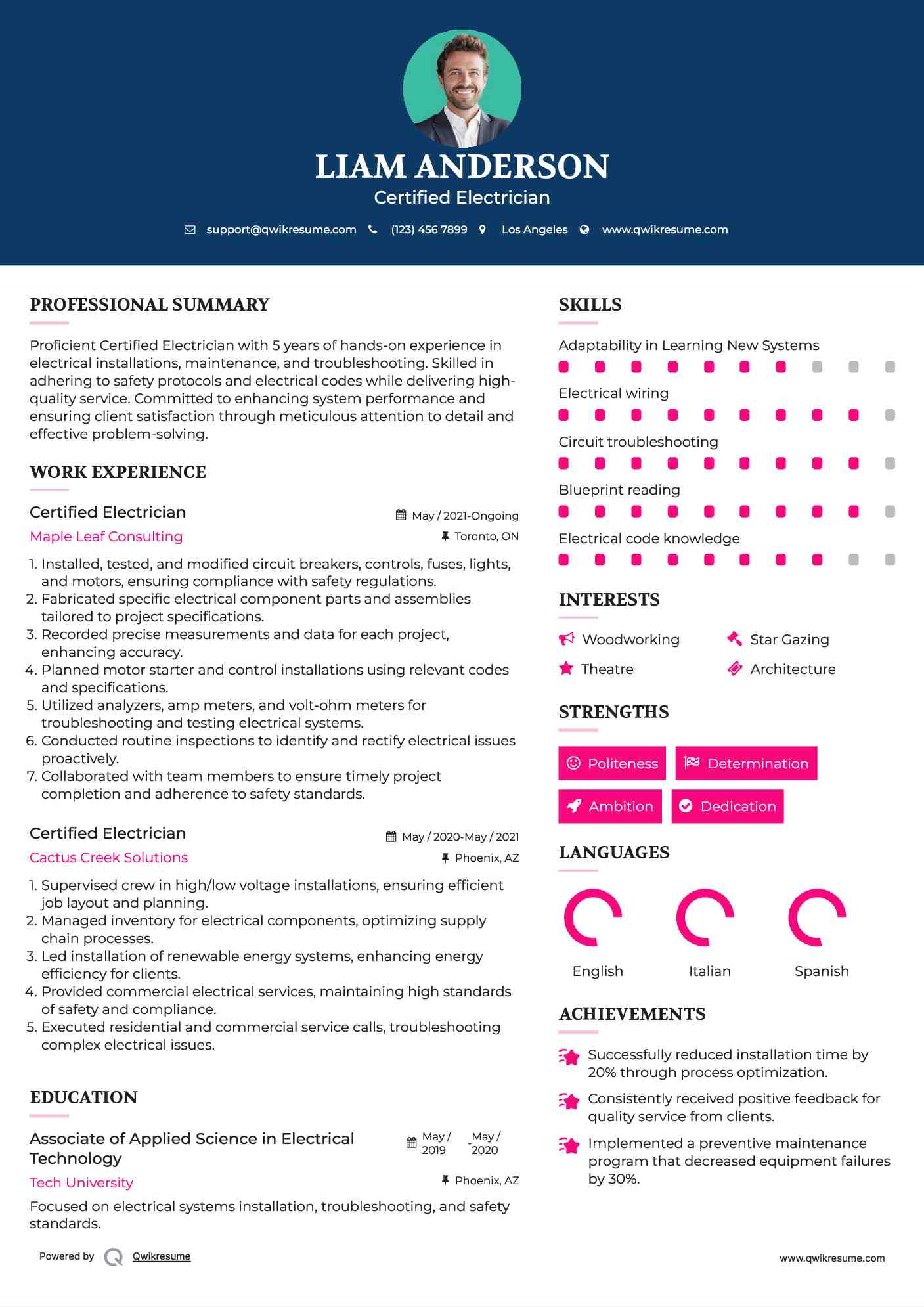 Certified Electrician Resume Model