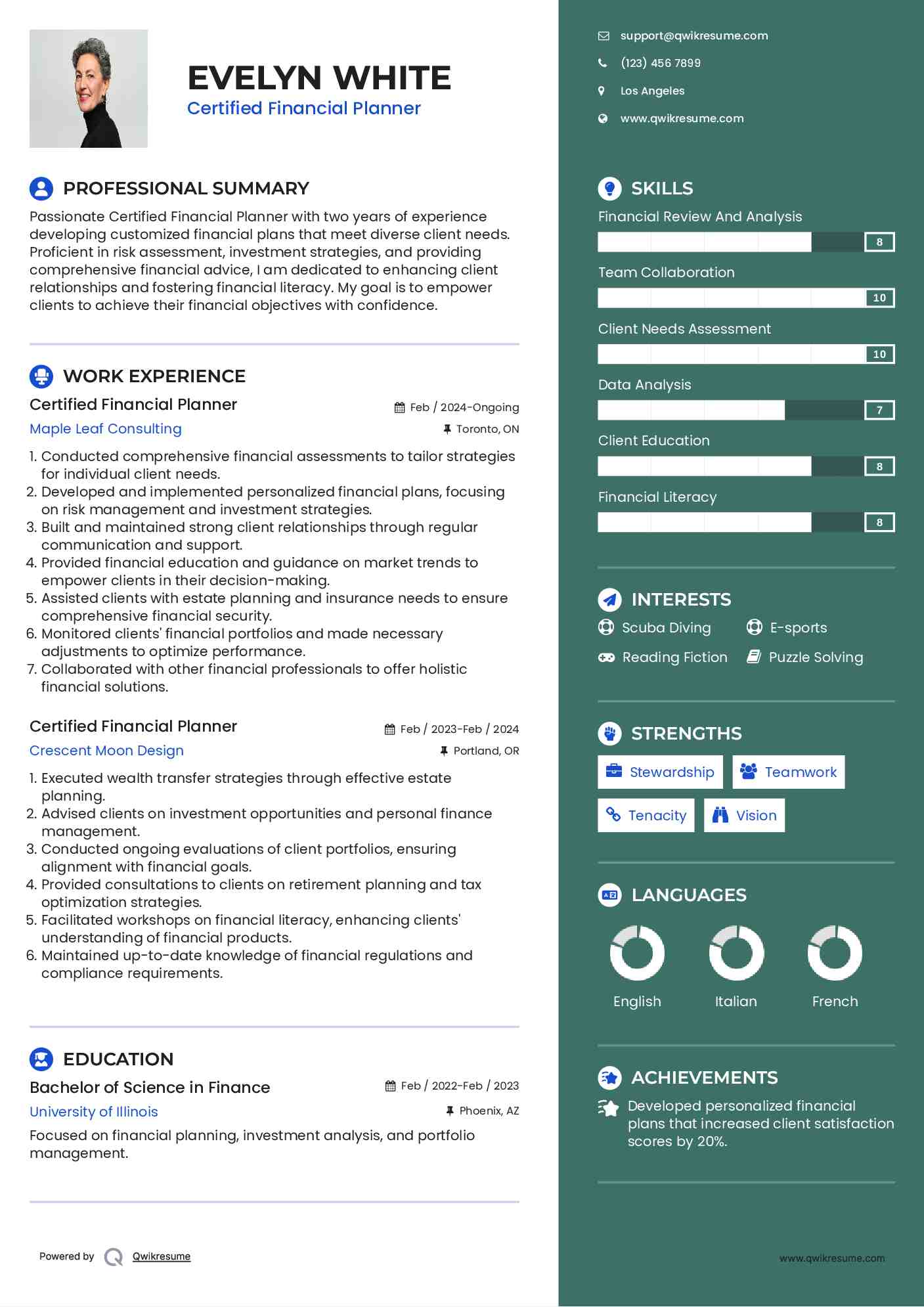 Certified Financial Planner Resume Template