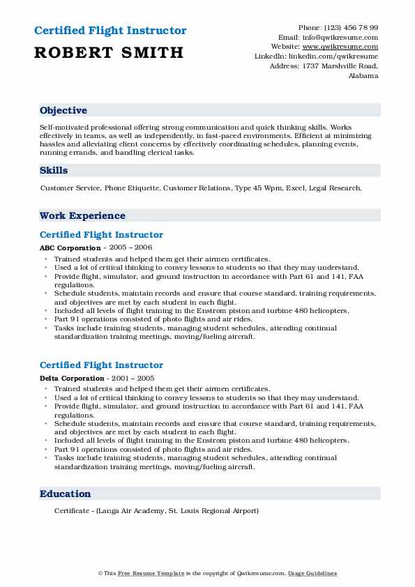 Certified Flight Instructor Resume - Certified Flight Instructor 1624466444 Pdf 