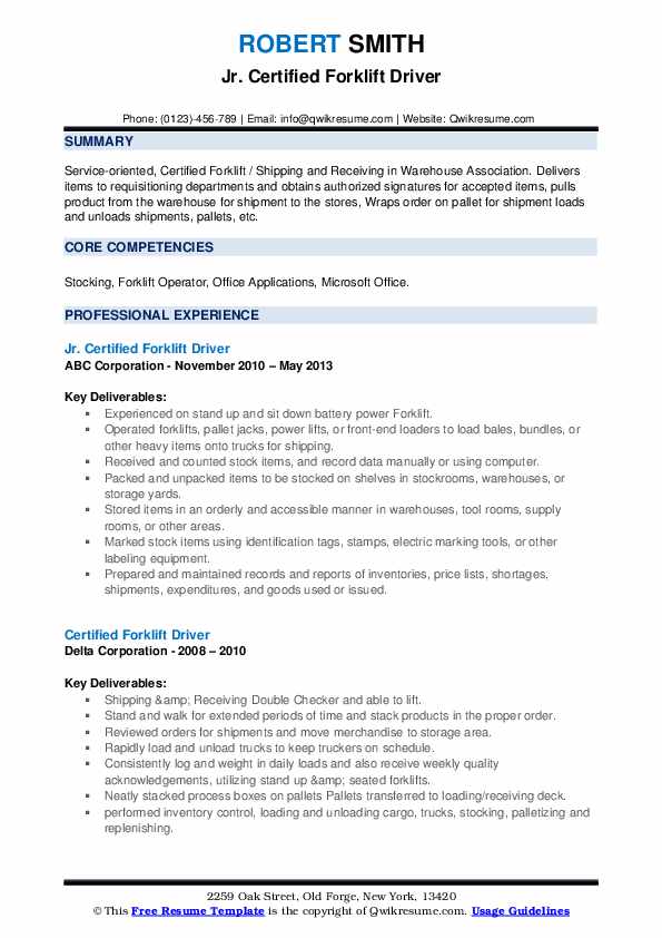 Certified Forklift Driver Resume Samples Qwikresume