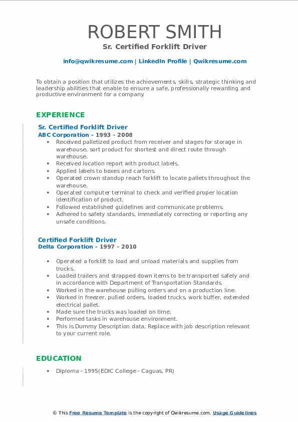 Certified Forklift Driver Resume - Certified Forklift Driver 1581956724 Pdf 