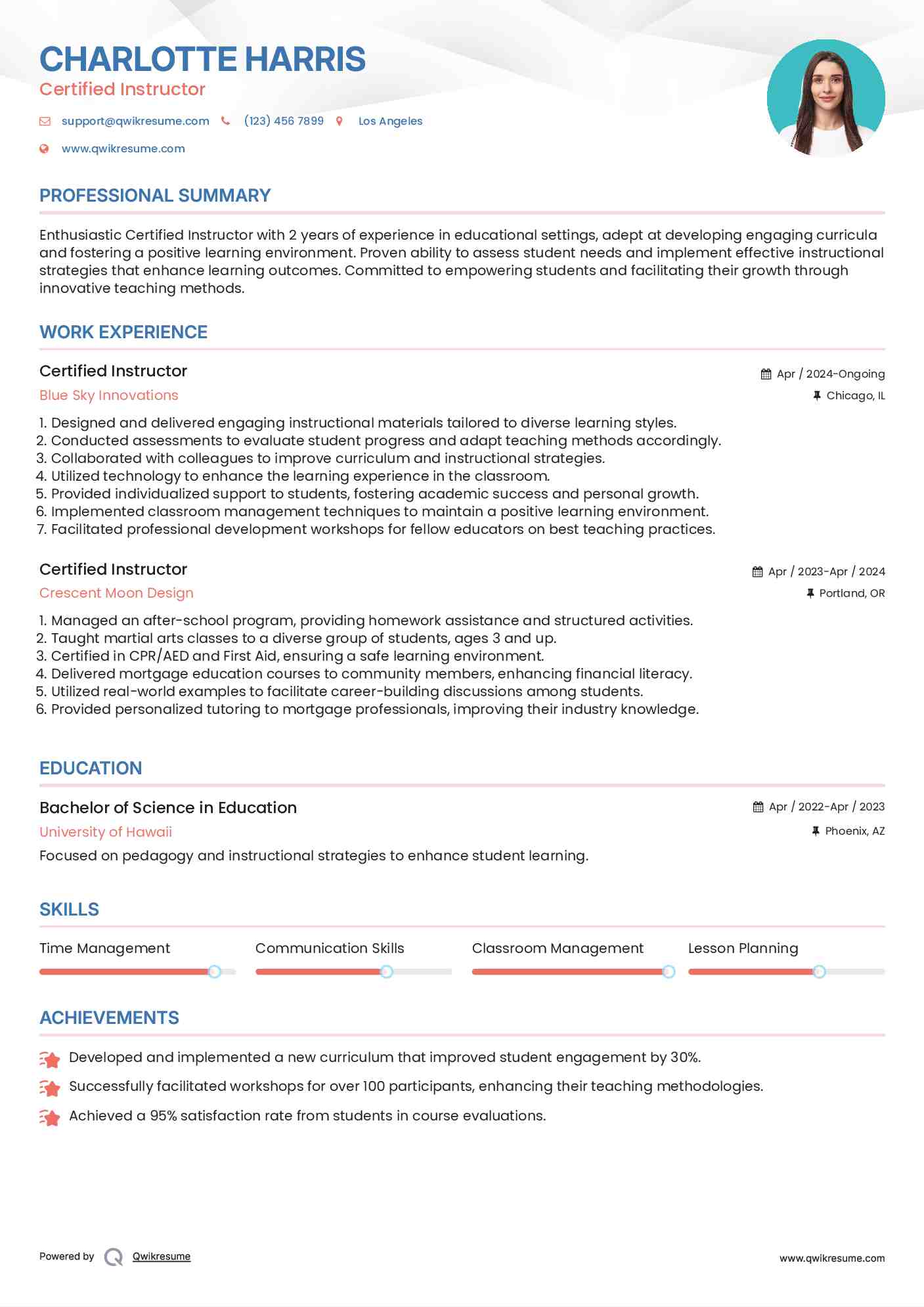 Certified Instructor Resume Template