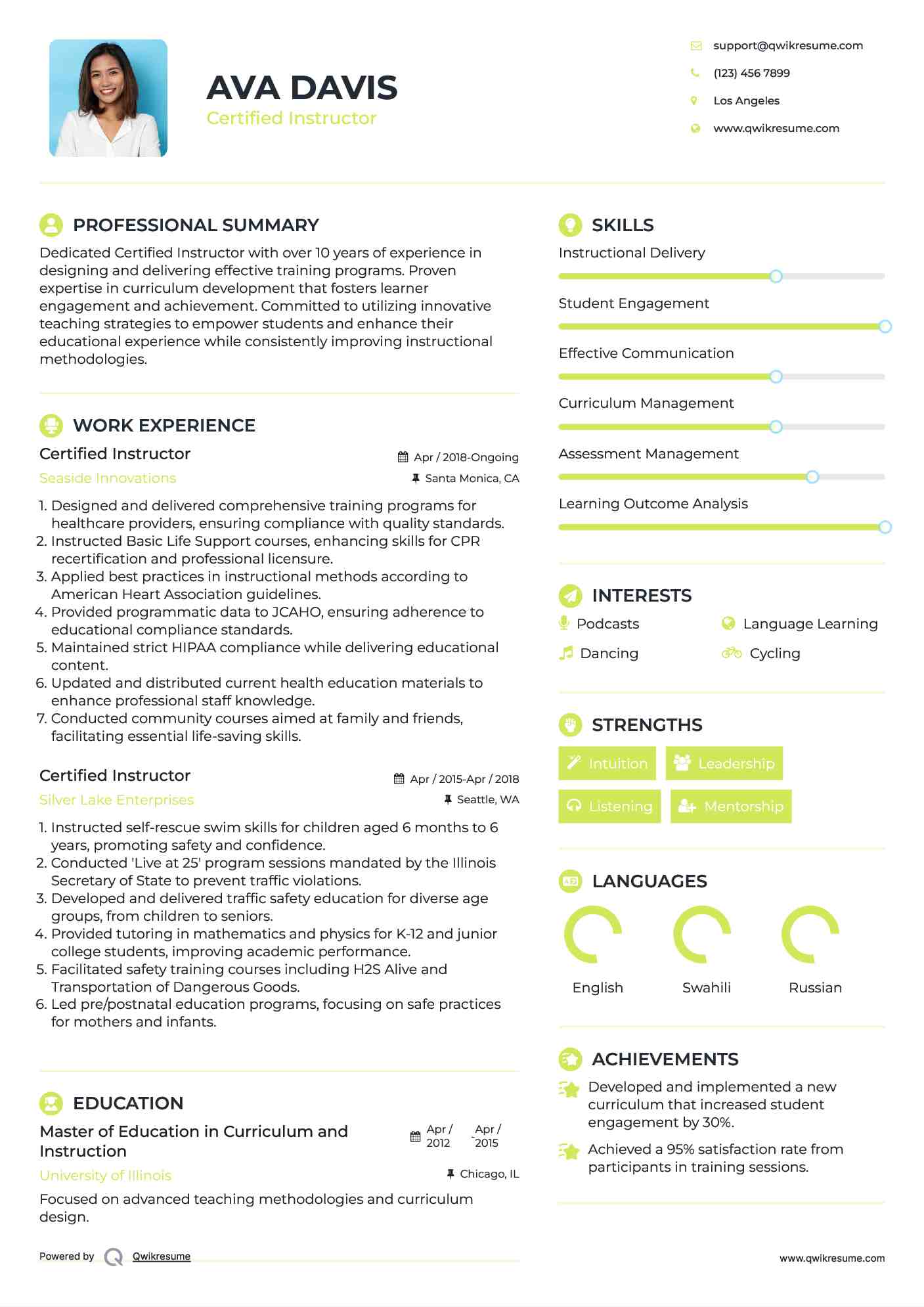 Certified Instructor Resume Template