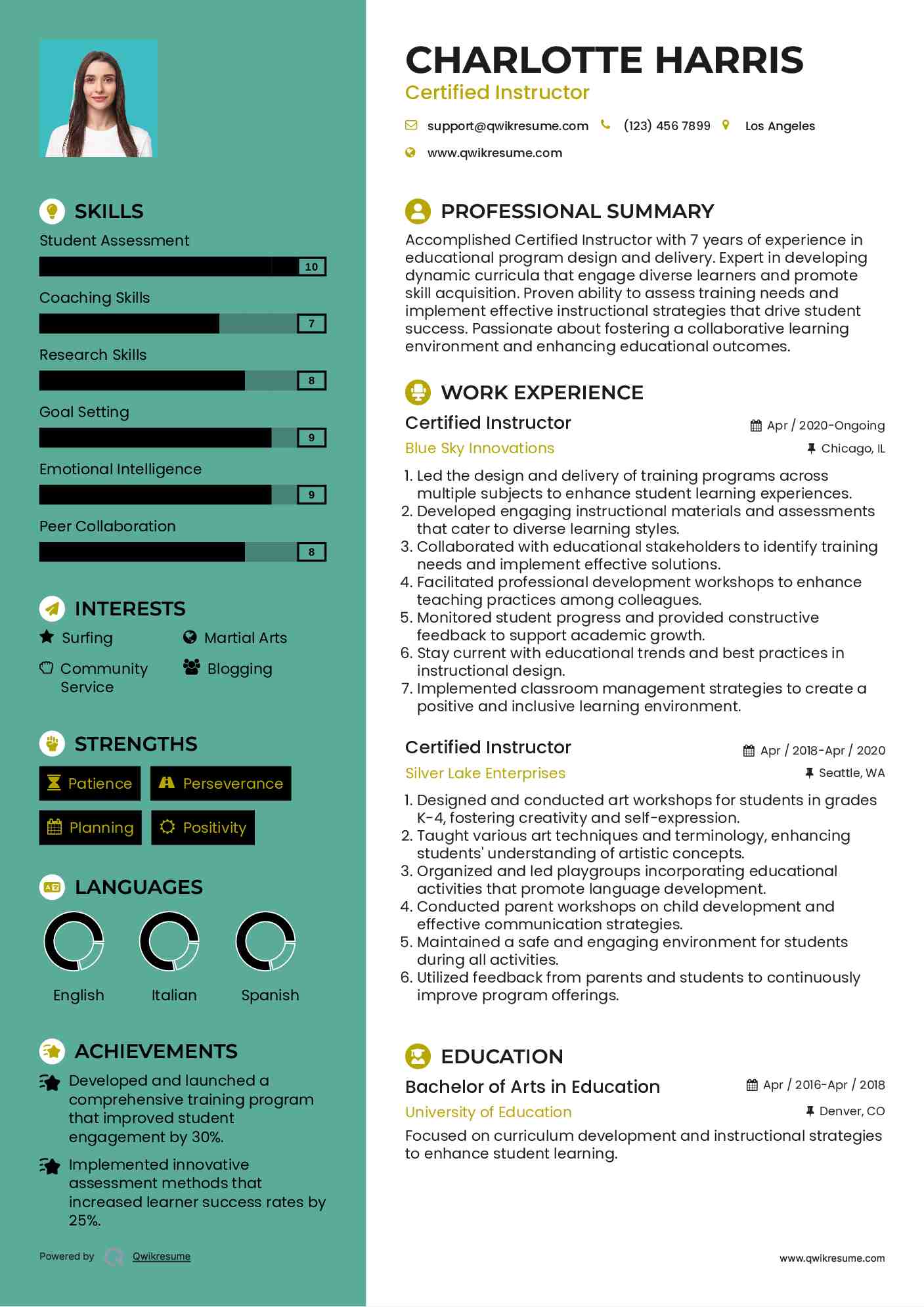 Certified Instructor Resume Template